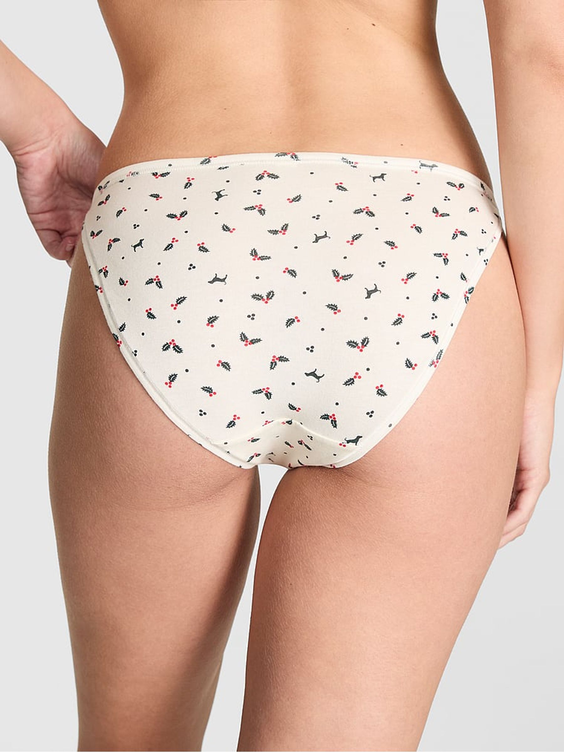 Winter White Holly Print Bikini Cotton Knickers - Image 2 of 2 Winter White Holly Print Bikini Cotton Knickers - Image 2 of 2