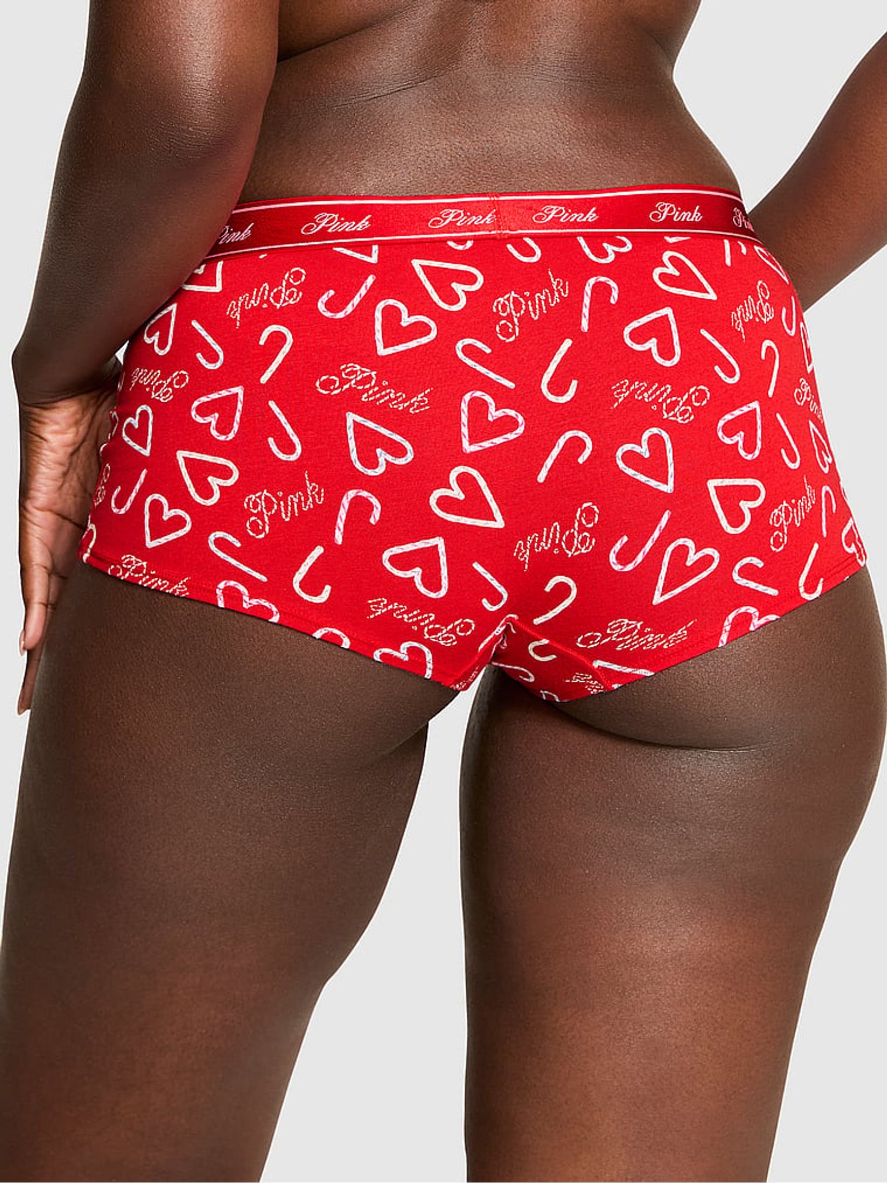 Red Candy Cane Print Boyshort Cotton Logo Knickers - Image 2 of 3 Red Candy Cane Print Boyshort Cotton Logo Knickers - Image 2 of 3