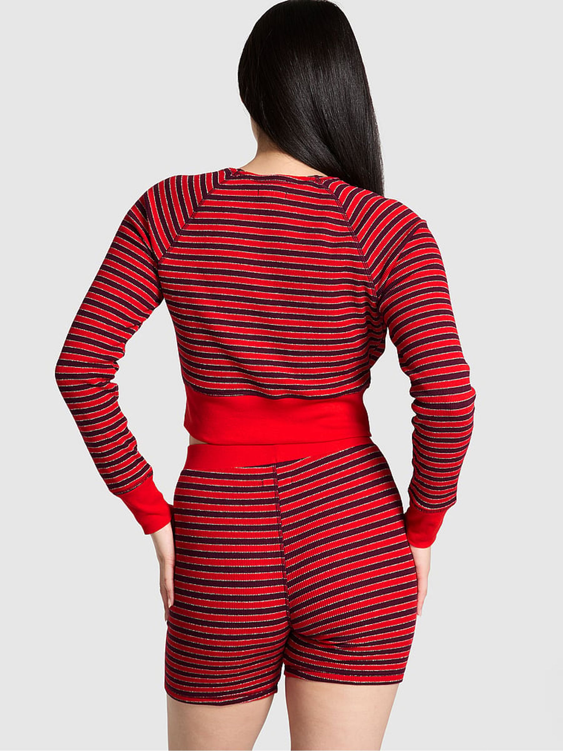 Bright Vermillion Christmas Red Stripe Thermal Pyjamas Set - Image 2 of 2 Bright Vermillion Christmas Red Stripe Thermal Pyjamas Set - Image 2 of 2