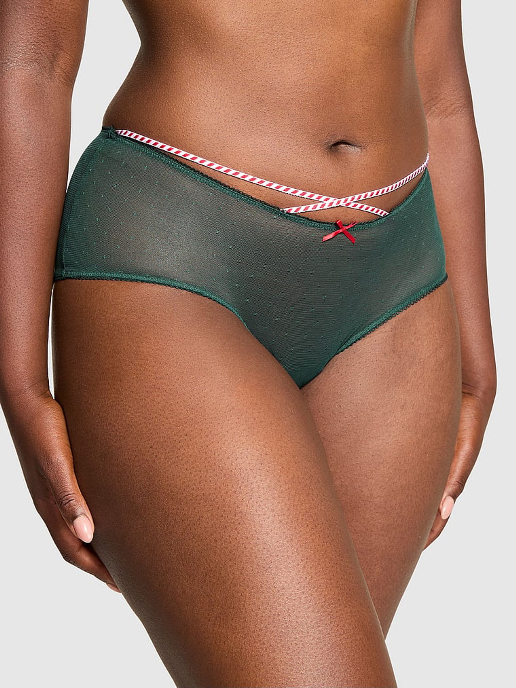 Forest Green Cheeky Christmas Mesh Knickers - Image 1 of 2