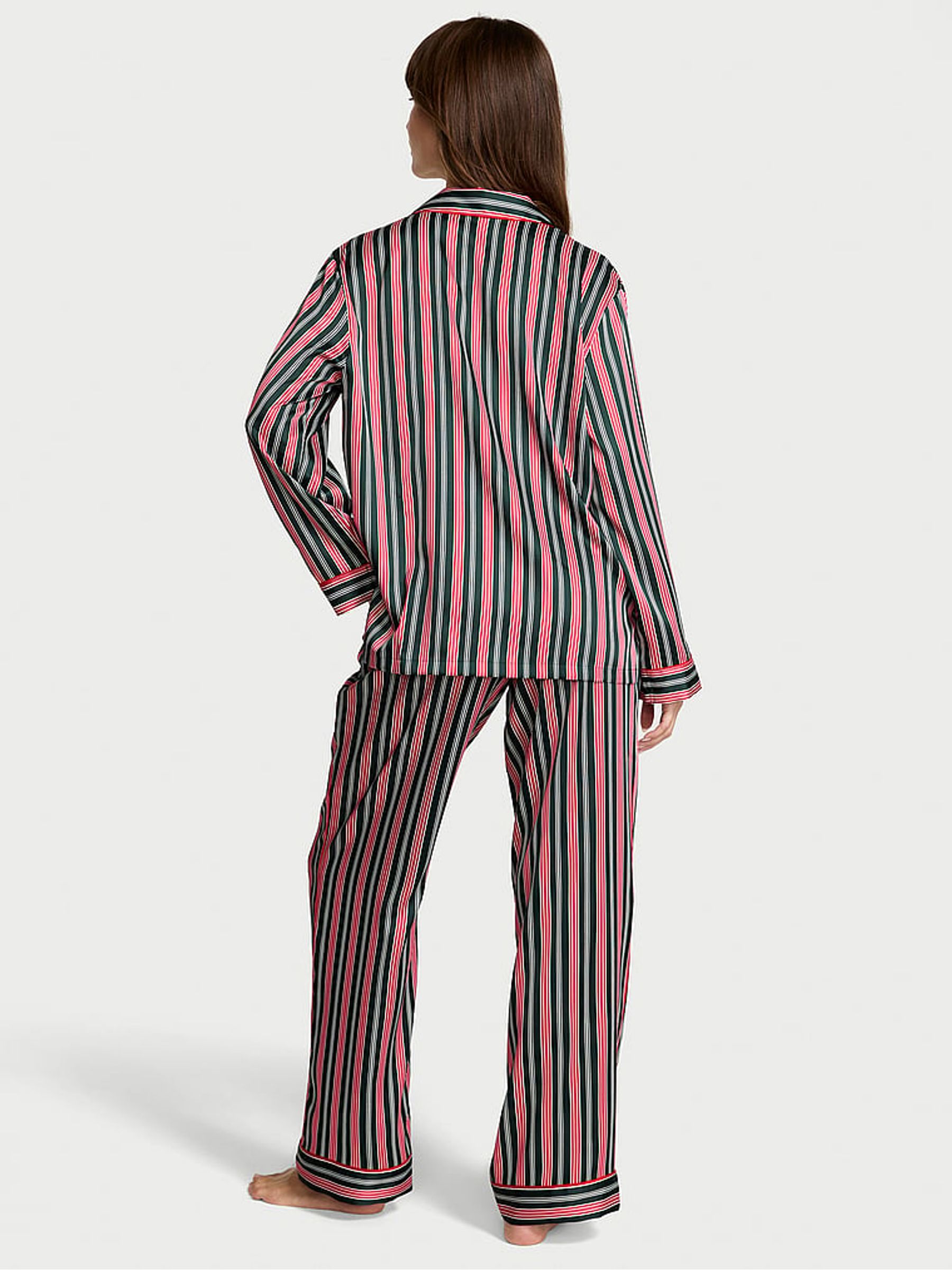 Red & Green Christmas Stripe Satin Long Pyjamas Set - Image 2 of 2