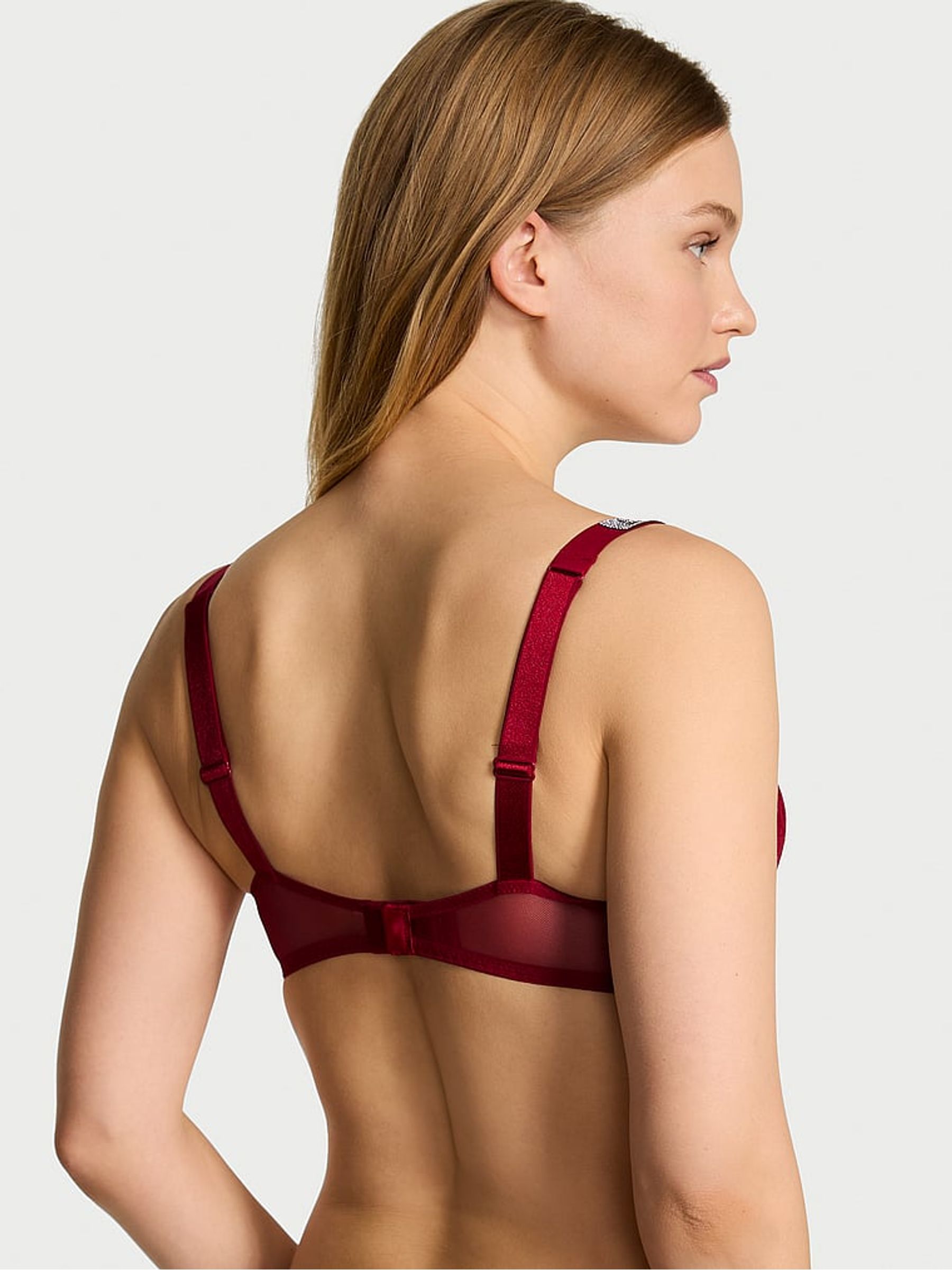 Red Lacquer Add 2 Cups Push Up Bombshell Lace Shine Strap Bra - Image 2 of 2
