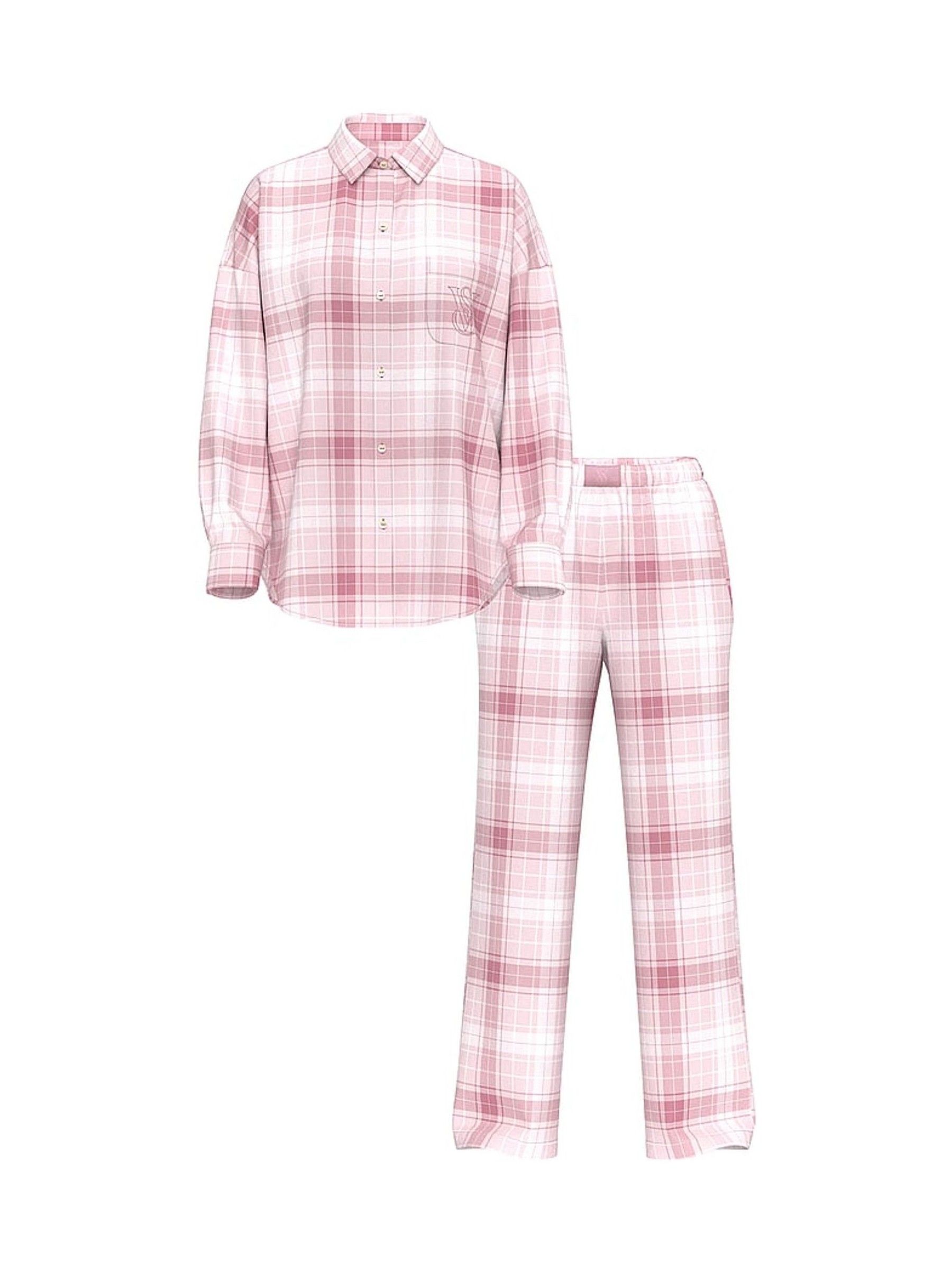 Heather Pink Petal/Pink Rally Bold Plaid Cotton Modal Long Pyjama Set - Image 3 of 3