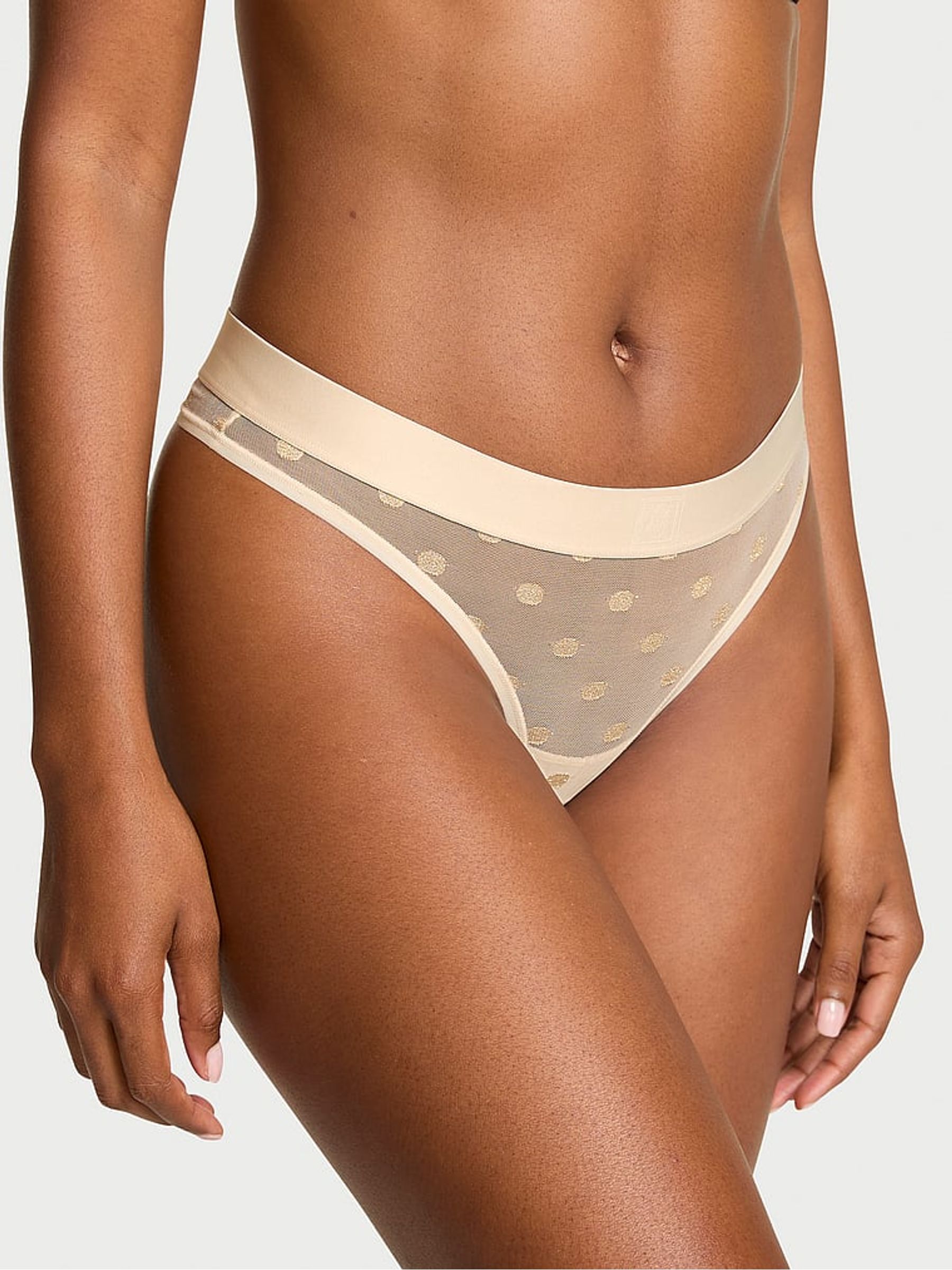 Candlelight Nude Thong Sheer Logo Knickers - Image 1 of 2
