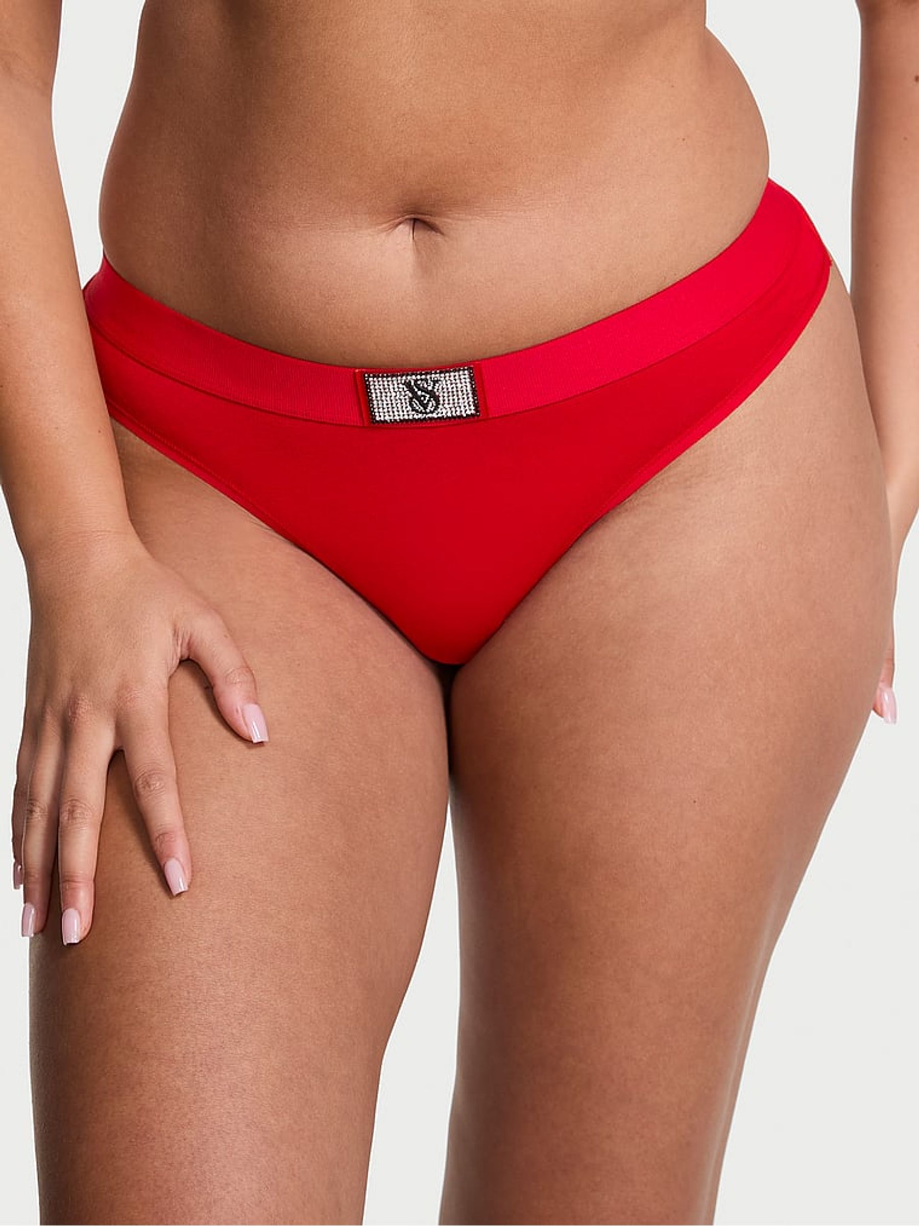 Lipstick Red Thong Logo Shine Patch Knickers - Image 1 of 2