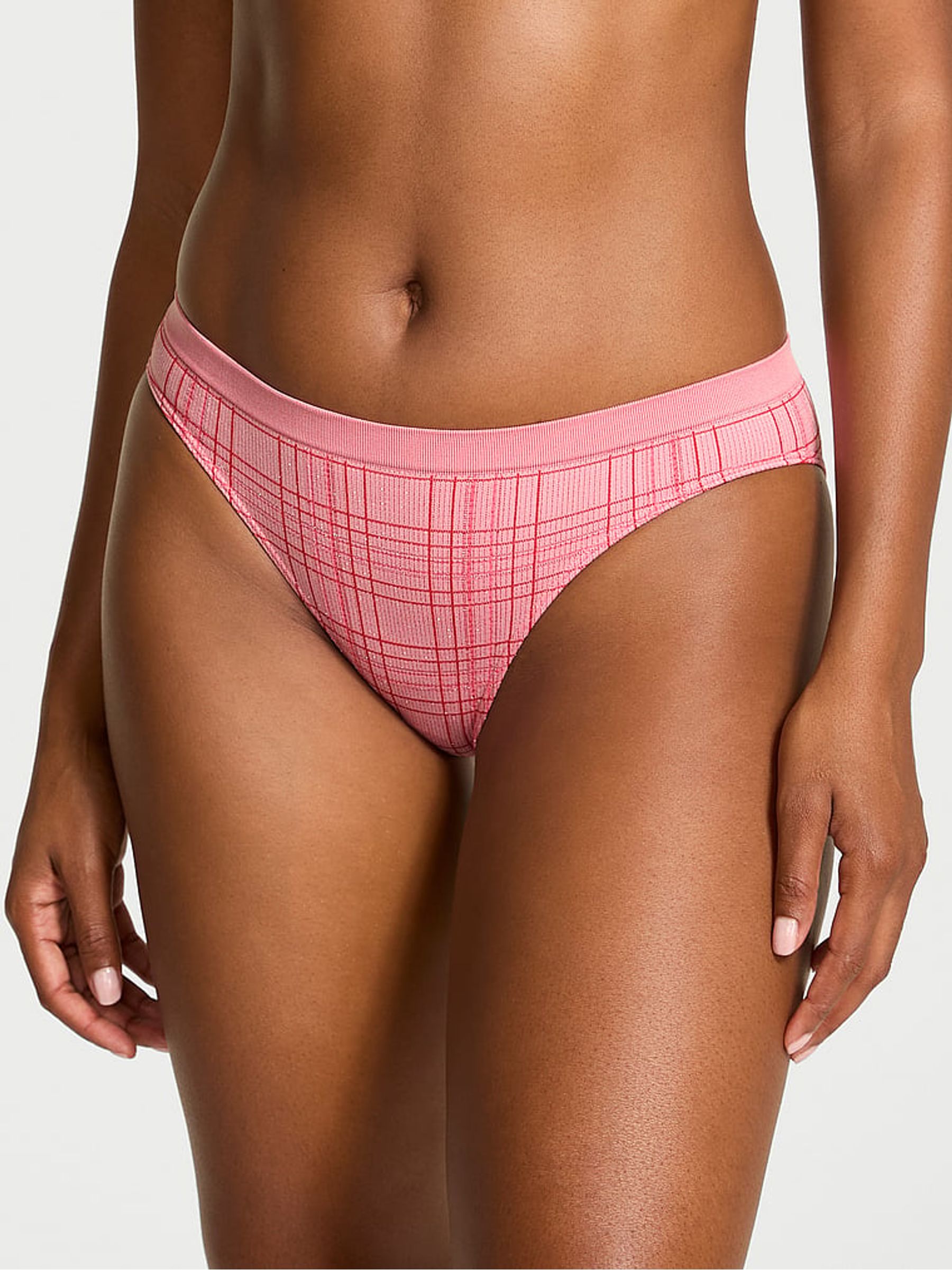 Pretty Blossom Pink Tartan Bikini Shimmer Knickers - Image 1 of 2
