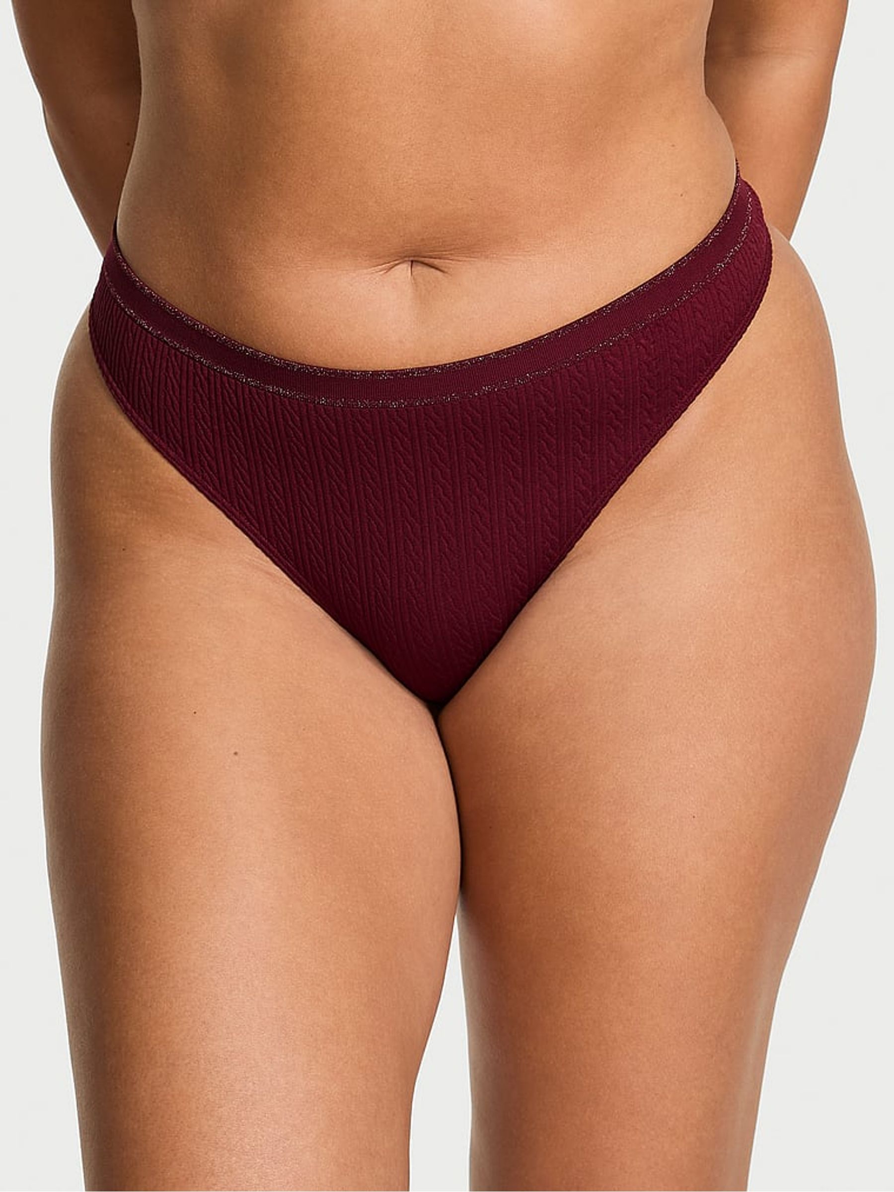 Sangria Red Thong Cable Knit Knickers - Image 1 of 2