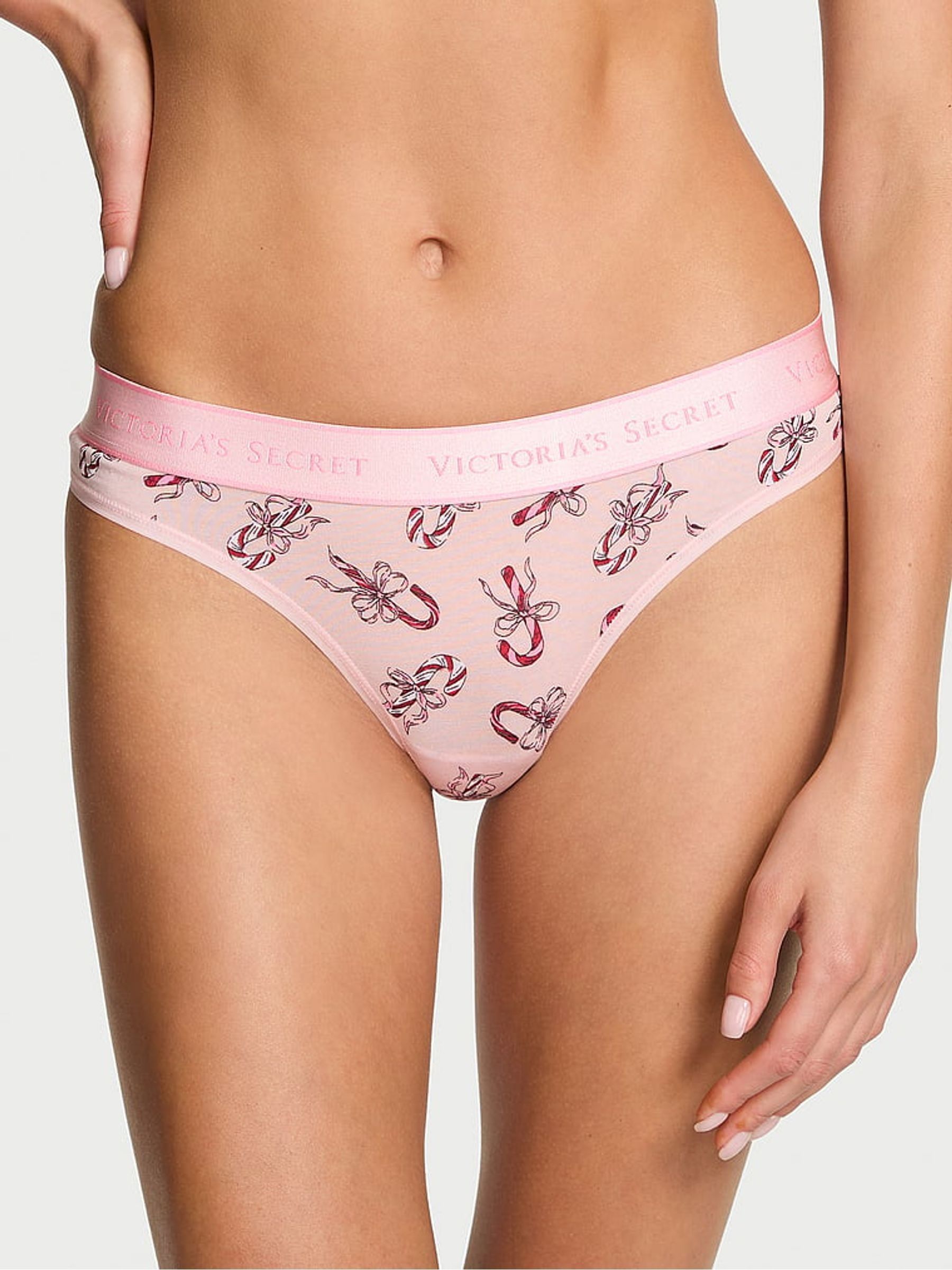 Angel Pink Candy Cane Thong Logo Knickers - Image 1 of 2