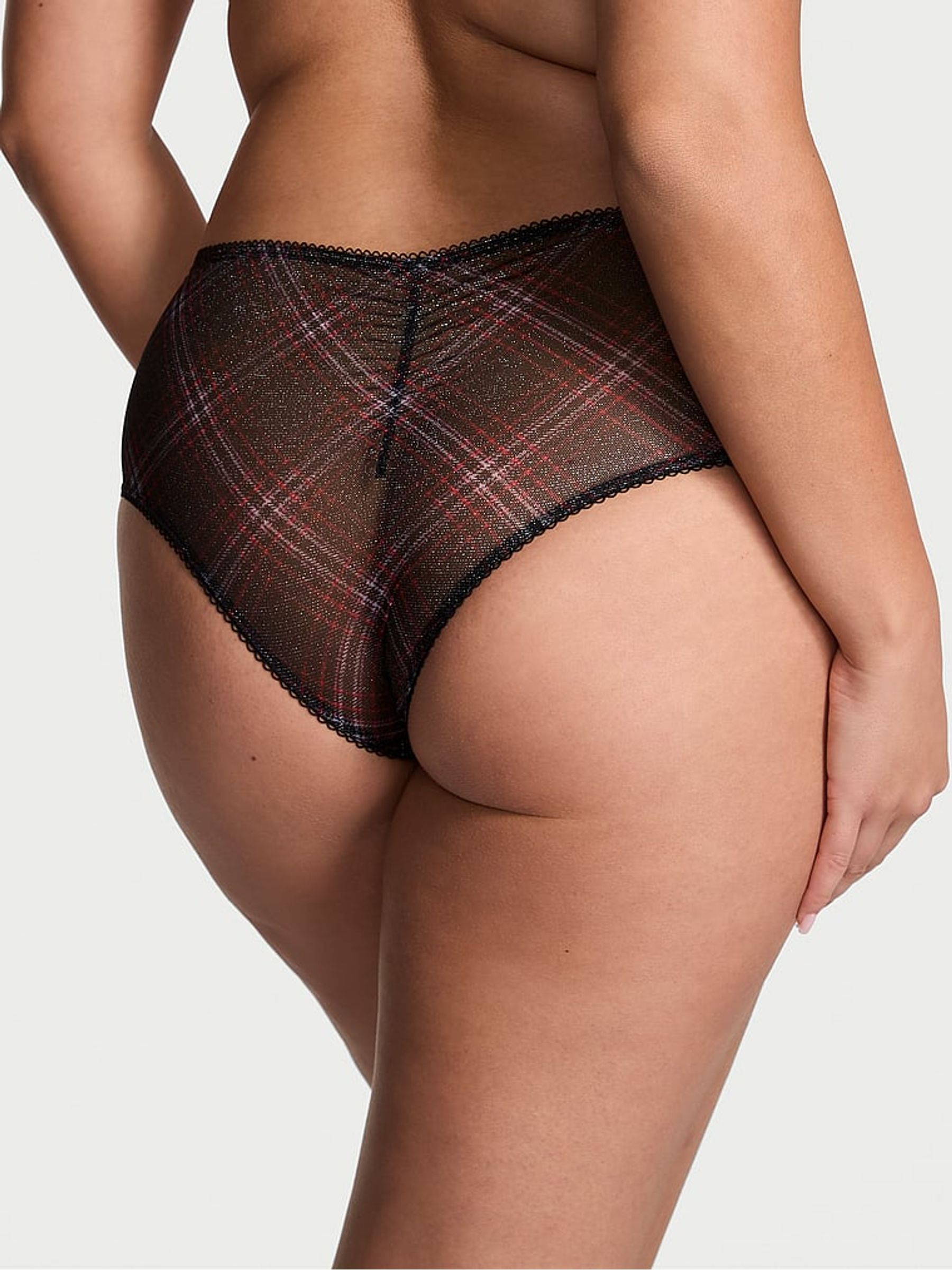 Black Cheeky Shimmer Mesh Tartan Knickers - Image 2 of 3