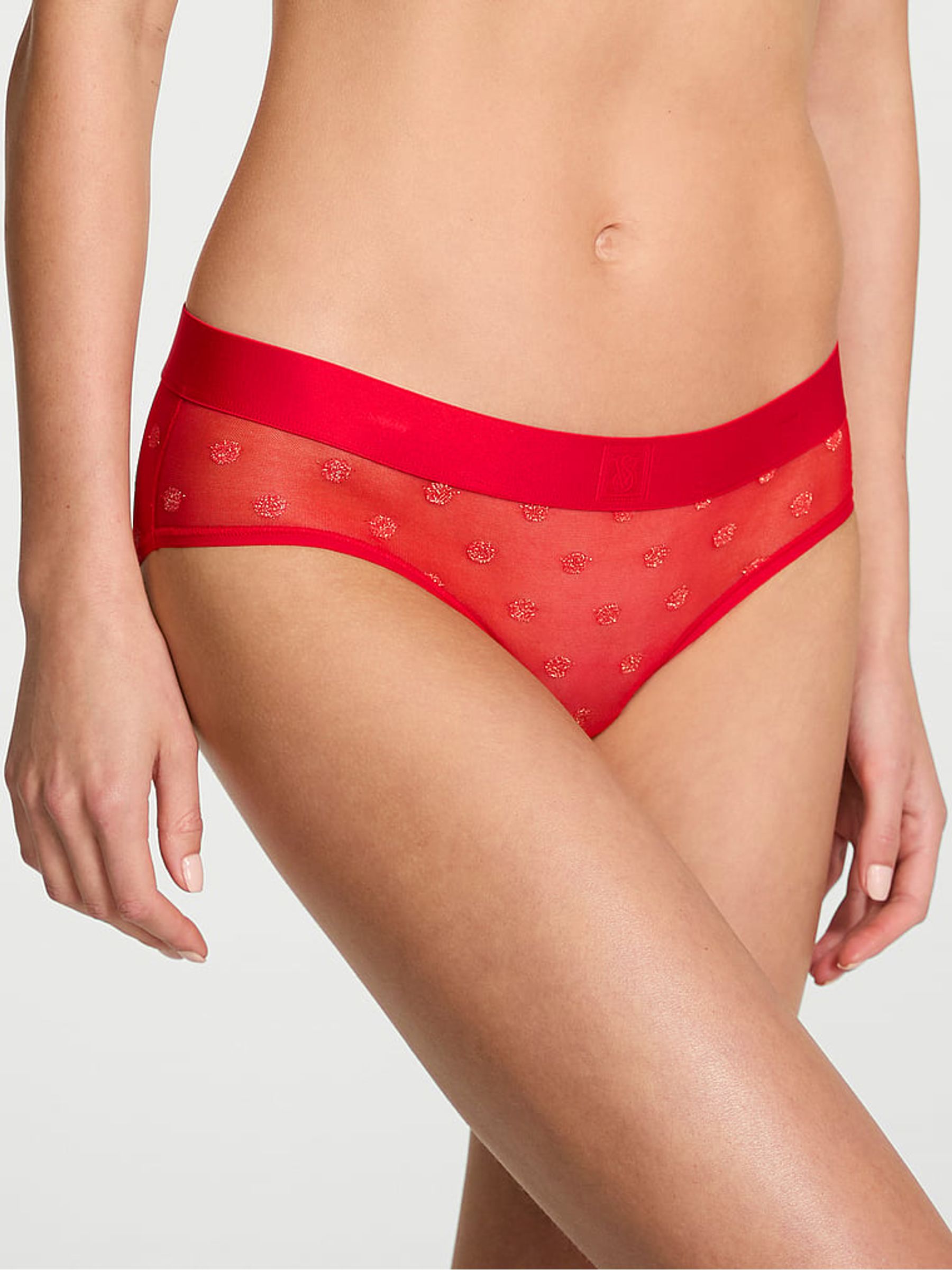 Bright Vermillion Red Hipster Sheer Logo Knickers - Image 1 of 2 Bright Vermillion Red Hipster Sheer Logo Knickers - Image 1 of 2