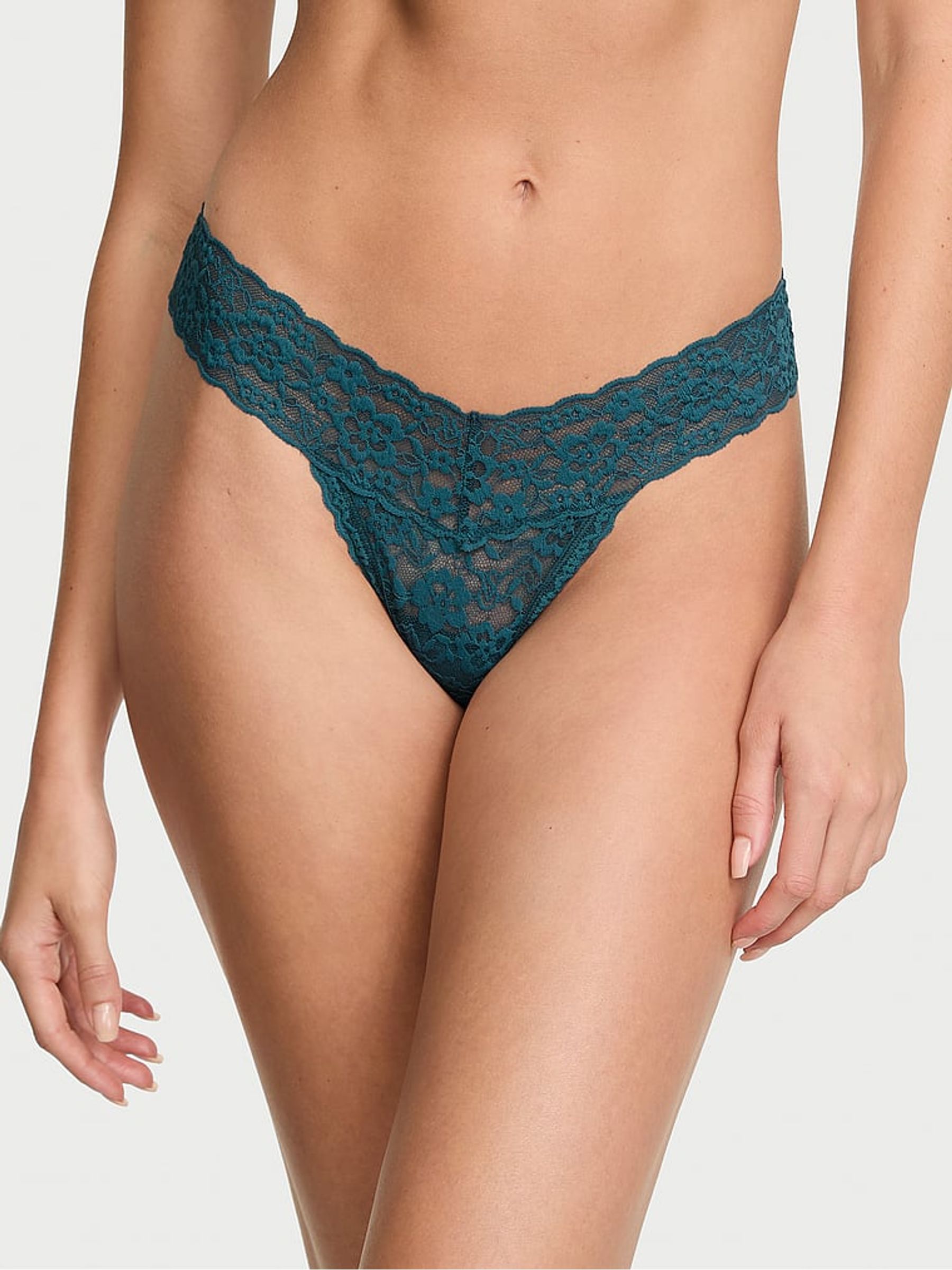 Teal Haze Blue Thong Lace Strappy Back Knickers - Image 1 of 2