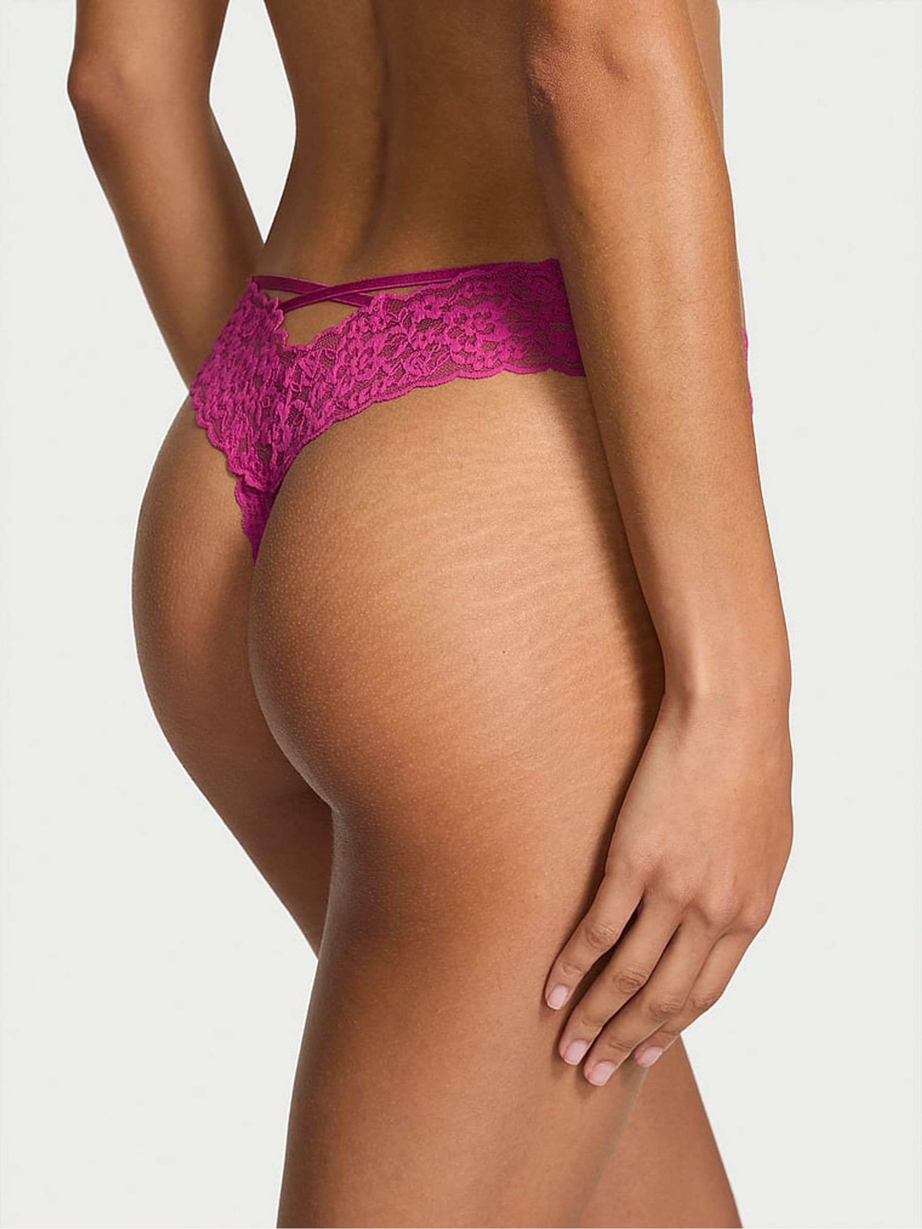 Luscious Rose Pink Thong Lace Strappy Back Knickers - Image 2 of 2