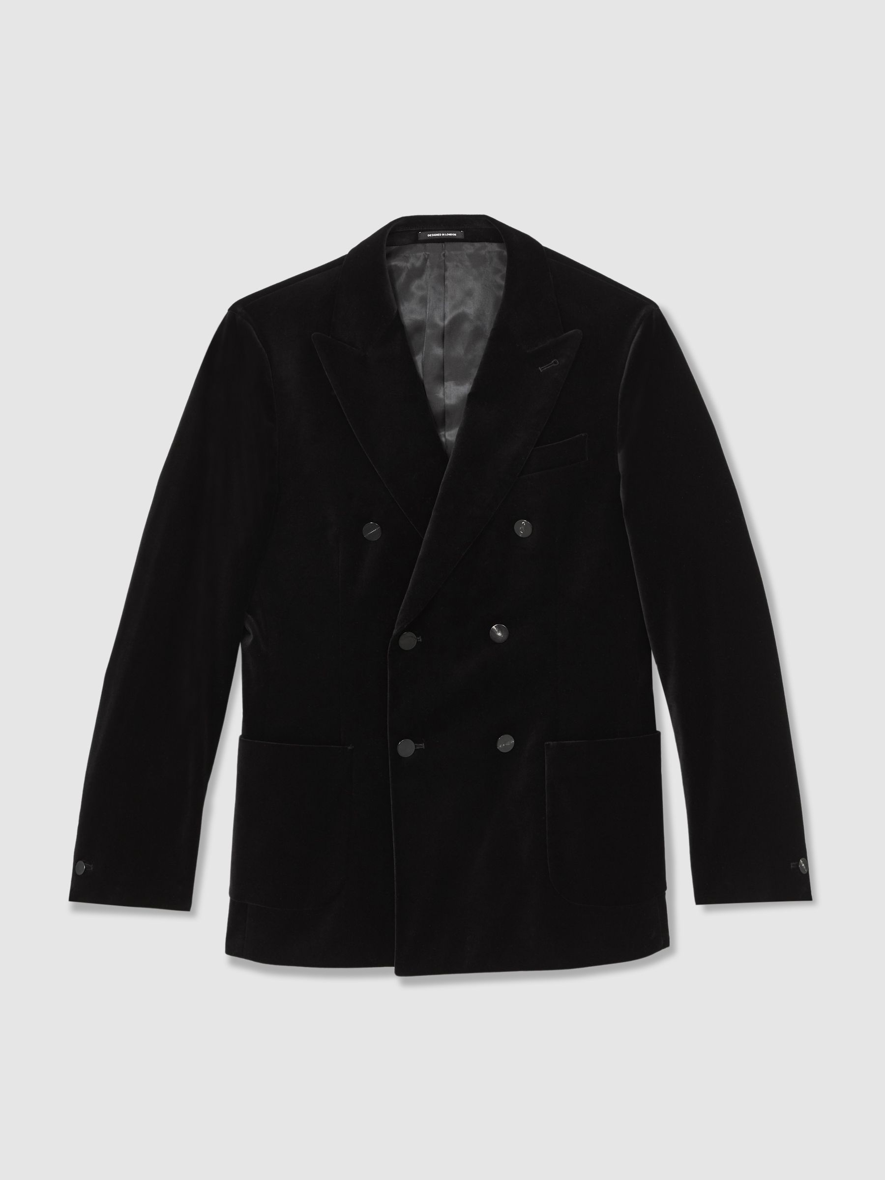Double-Breasted Velvet Blazer Tailored-Fit in Black - Image 2 of 10