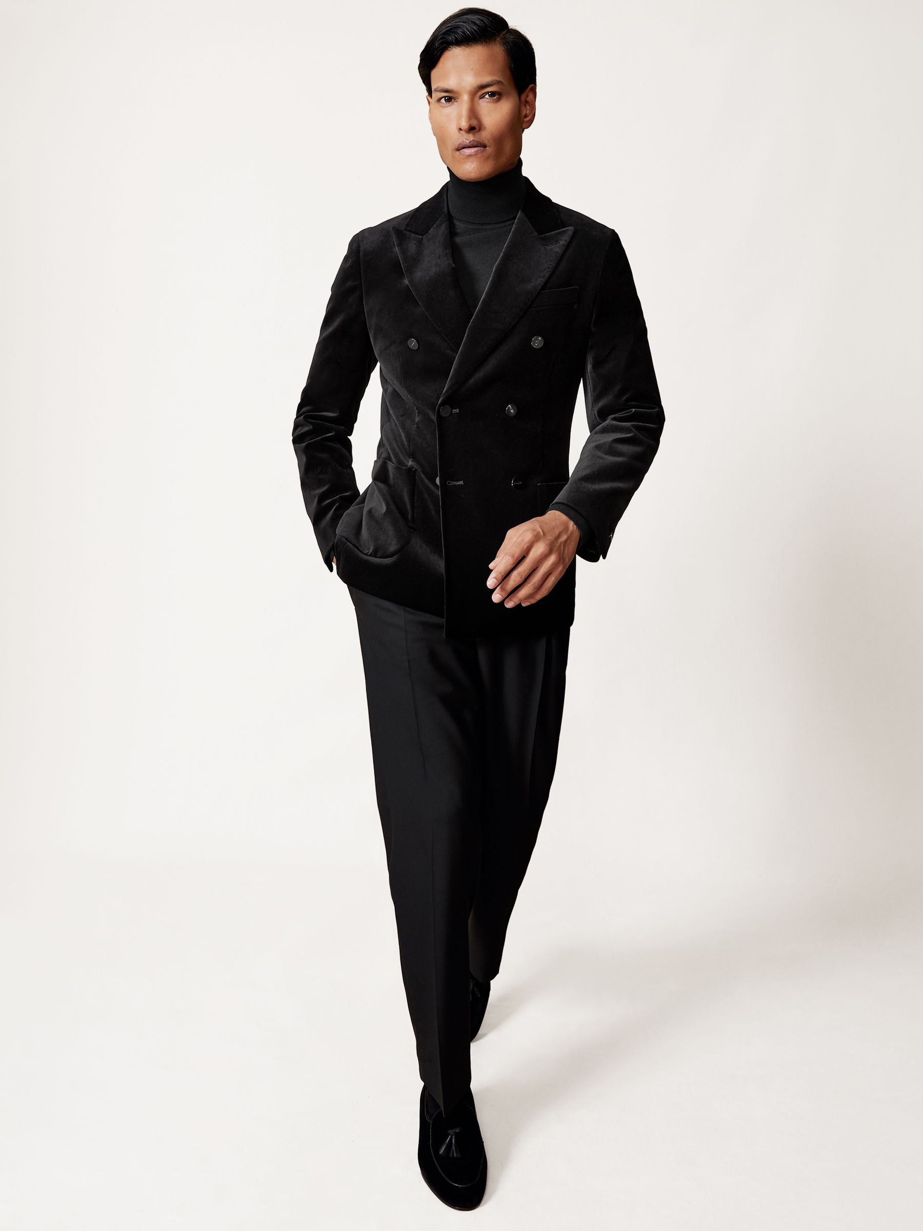 Double-Breasted Velvet Blazer Tailored-Fit in Black - Image 8 of 10