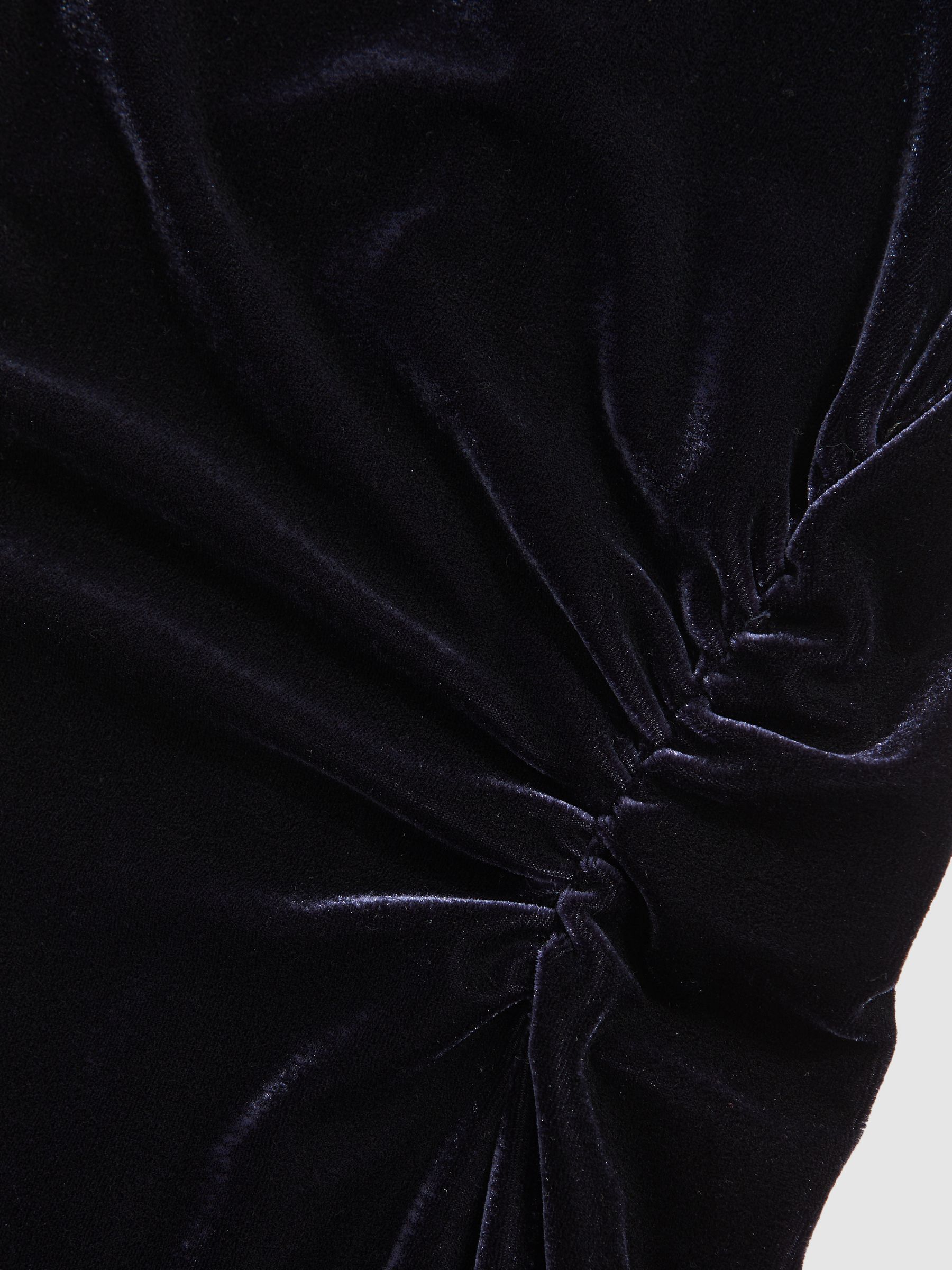 Velvet Mesh-Panel Mini Dress in Navy - Image 7 of 7
