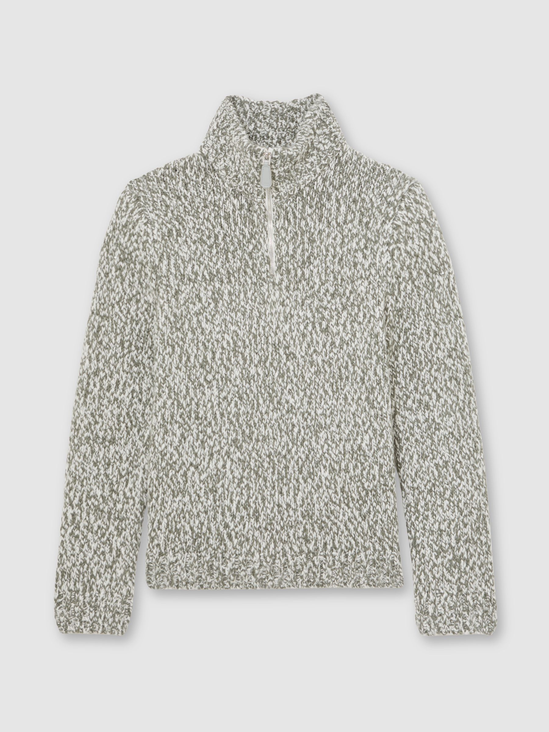 Marled Half-Zip Knitted Jumper with Wool in Sage Green Melange