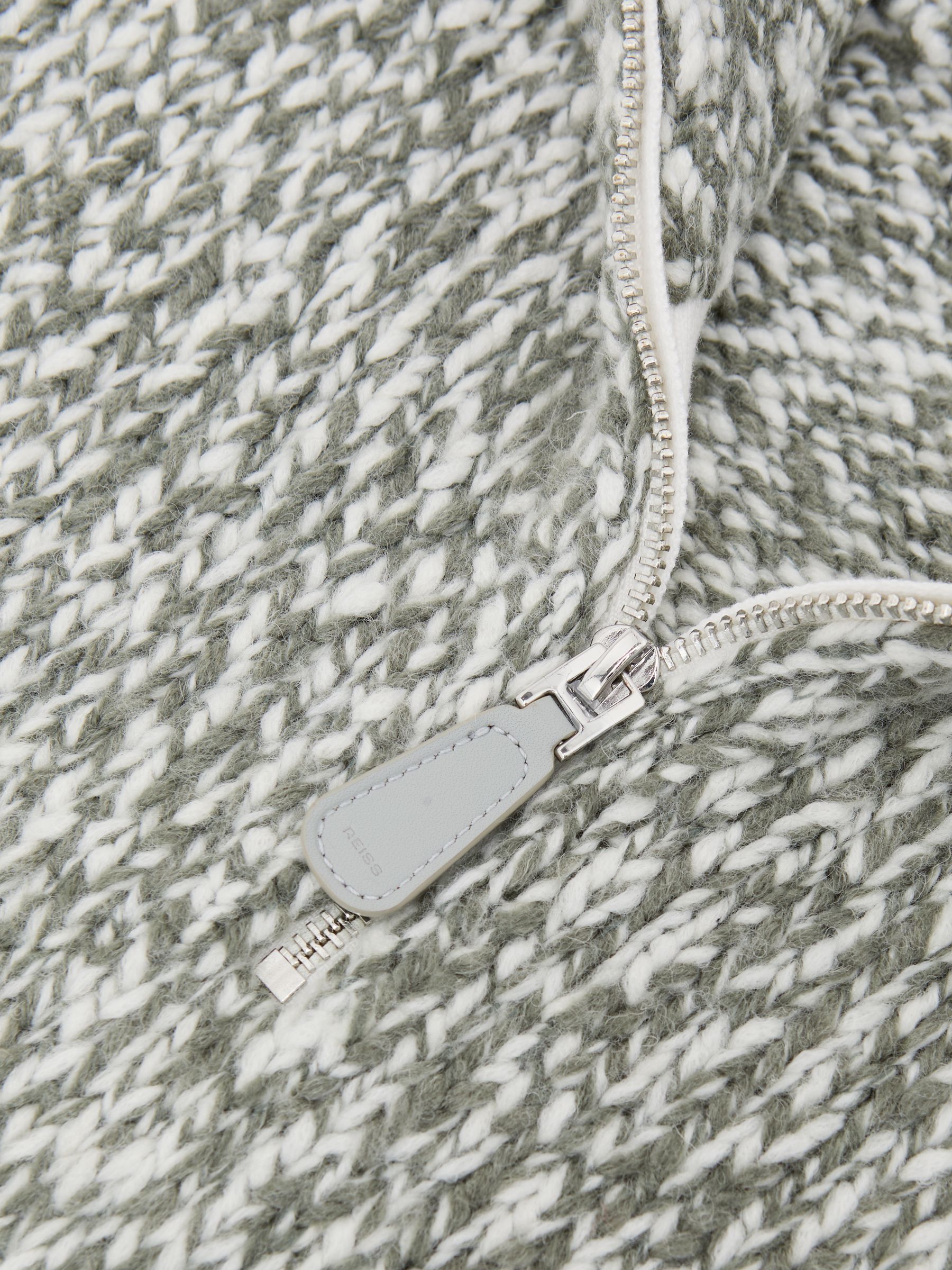 Marled Half-Zip Knitted Jumper with Wool in Sage Green Melange - image 2