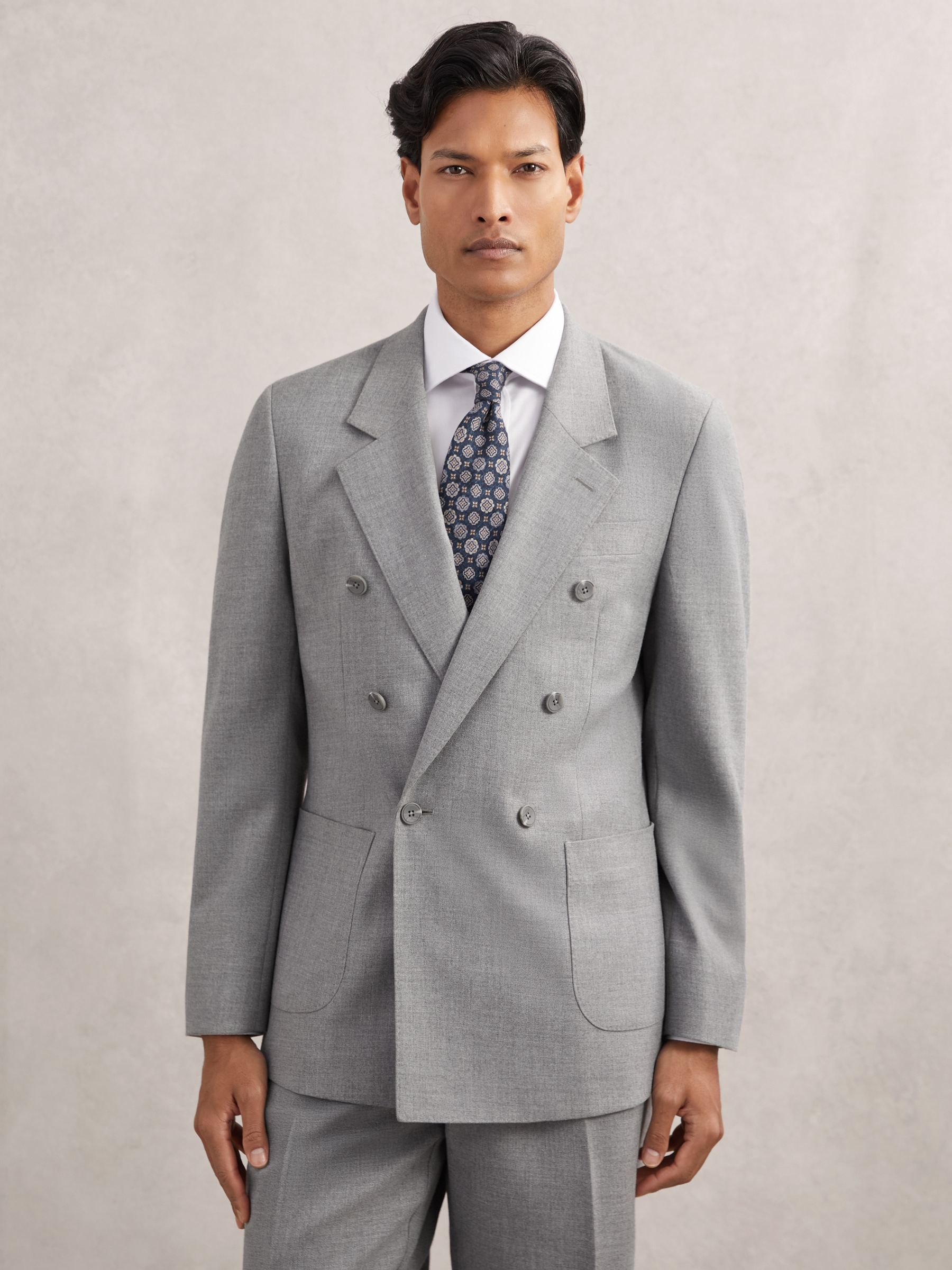 Tailored-Fit Double-Breasted Blazer in Soft Grey - Image 1 of 8