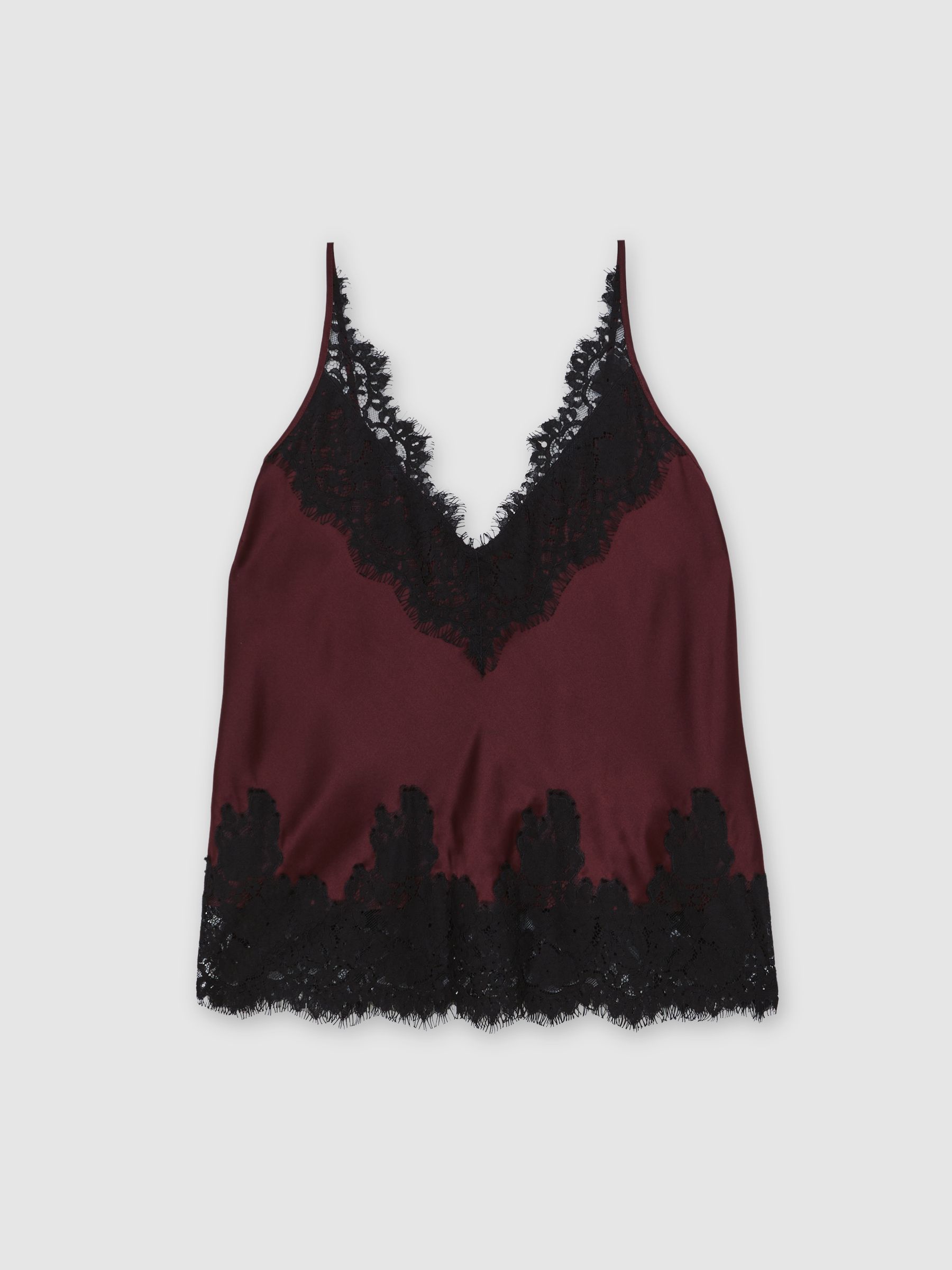 Silk Lace-Trim Cami Top in Burgundy - Image 2 of 6
