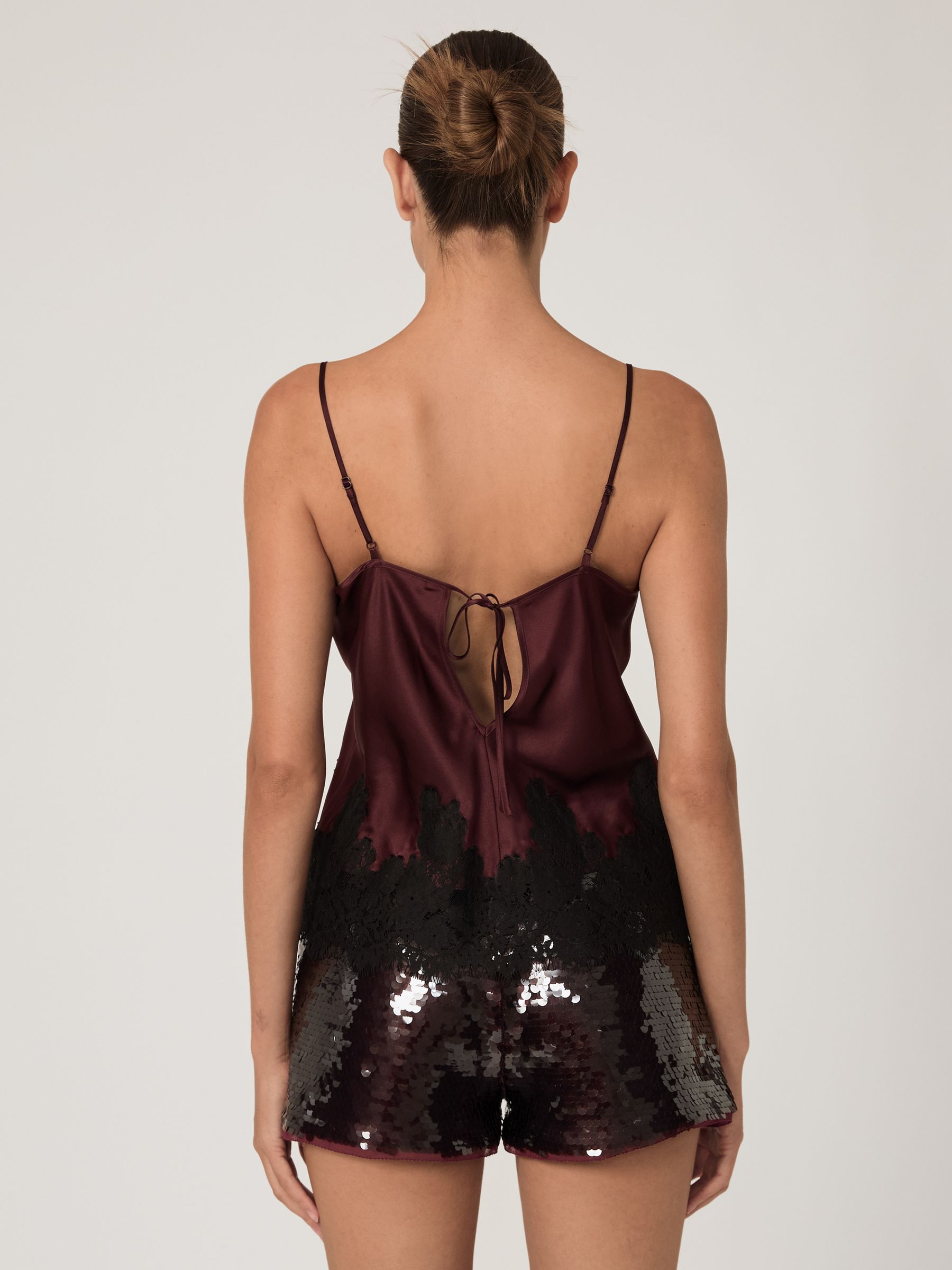 Silk Lace-Trim Cami Top in Burgundy - Image 5 of 6