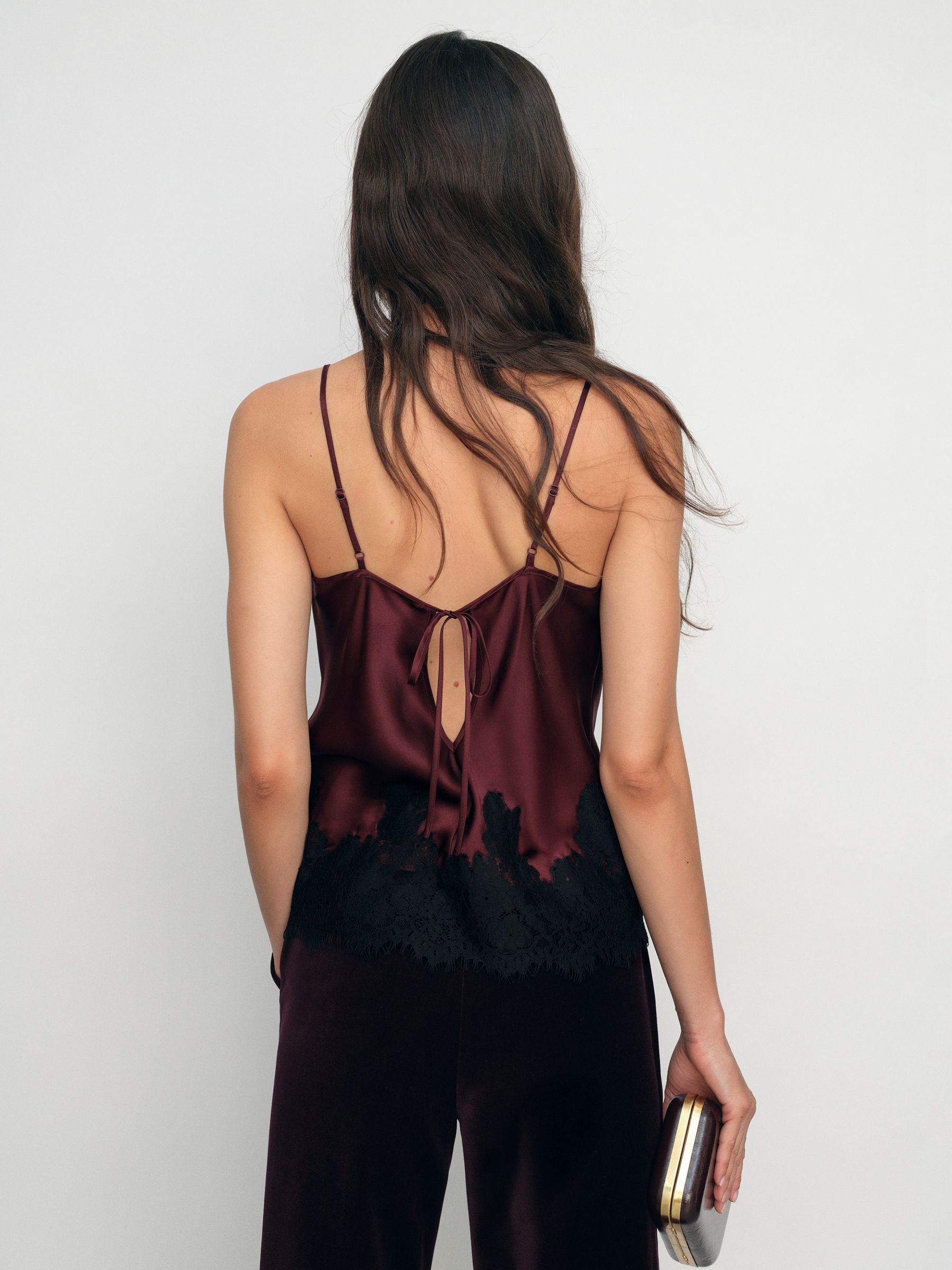 Silk Lace-Trim Cami Top in Burgundy - image 4