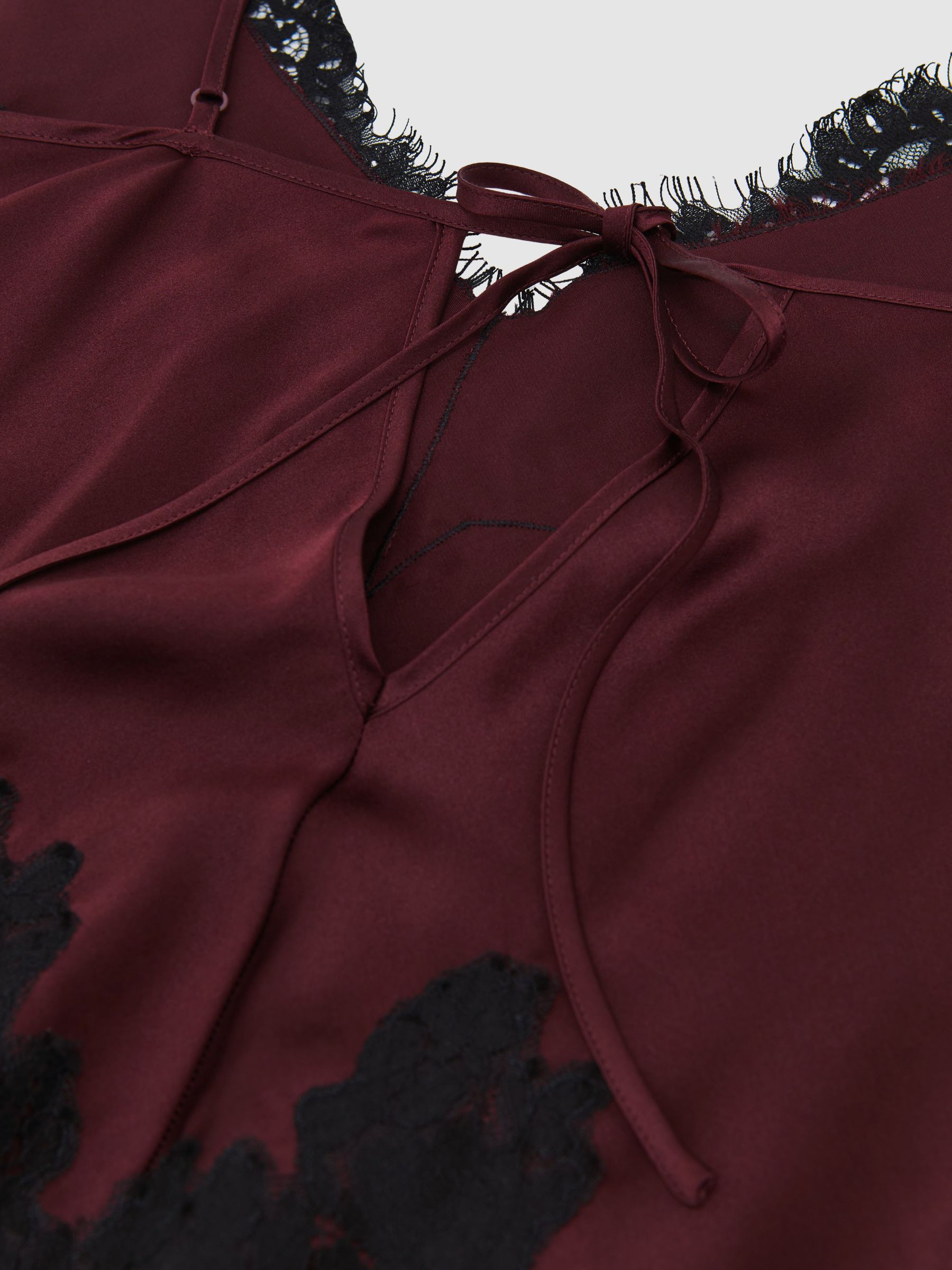 Silk Lace-Trim Cami Top in Burgundy - Image 6 of 6