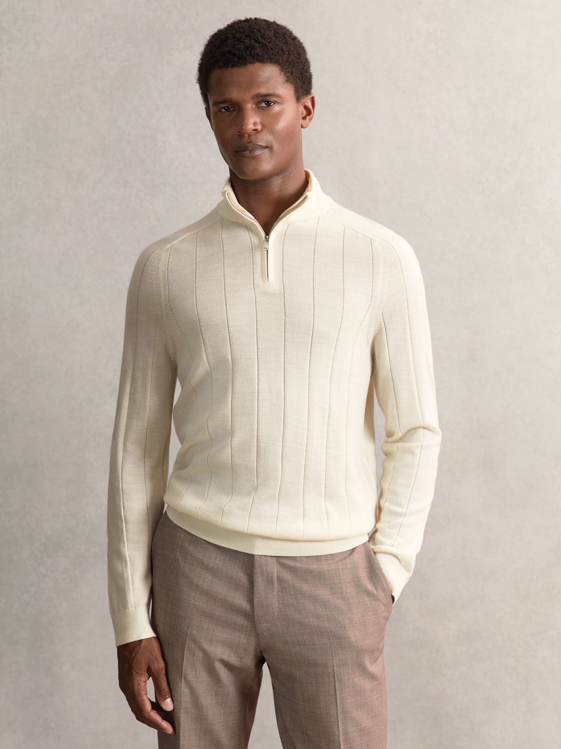 Merino Wool Wide-Rib Half-Zip Jumper in Bianco - Image 1 of 7