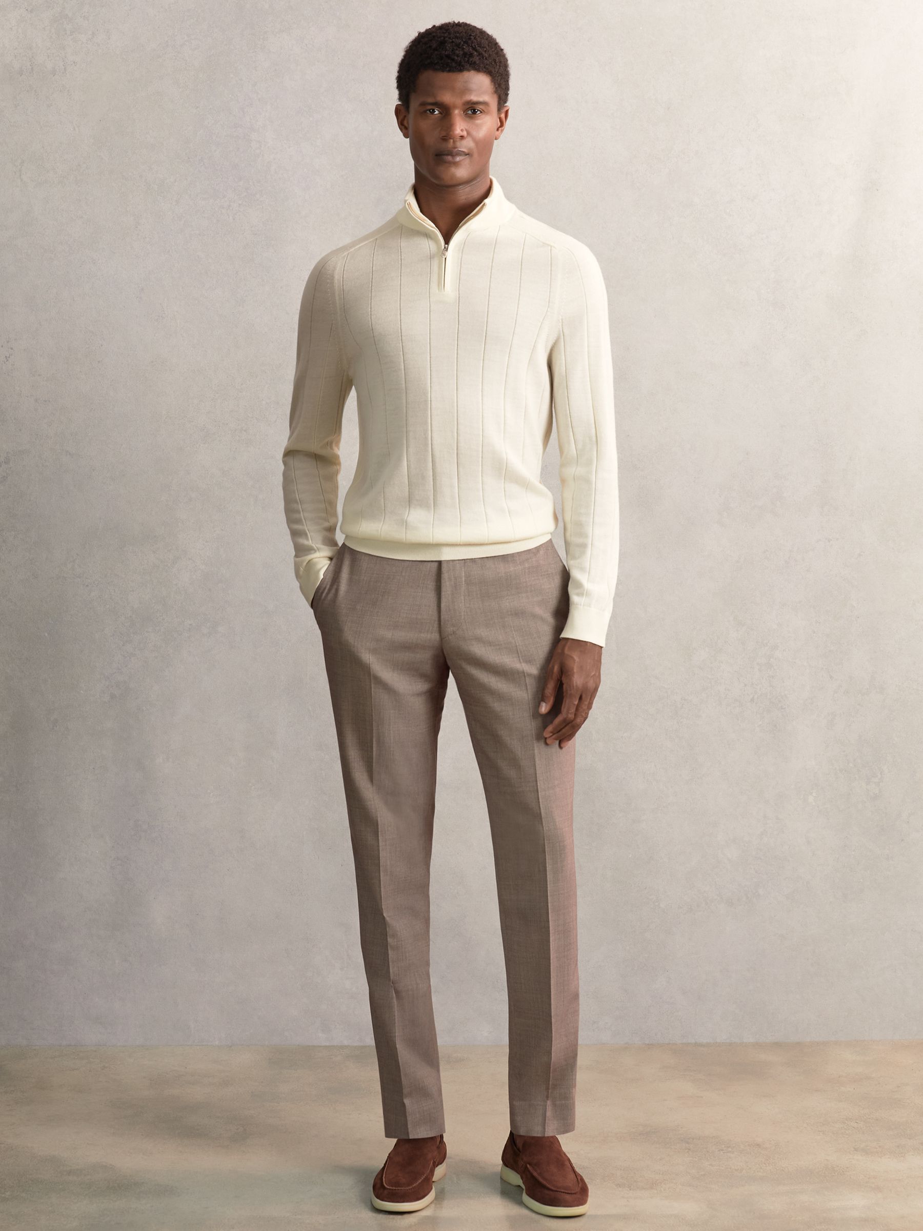 Reiss Wool Wide-Rib Half-Zip Jumper in Bianco | REISS