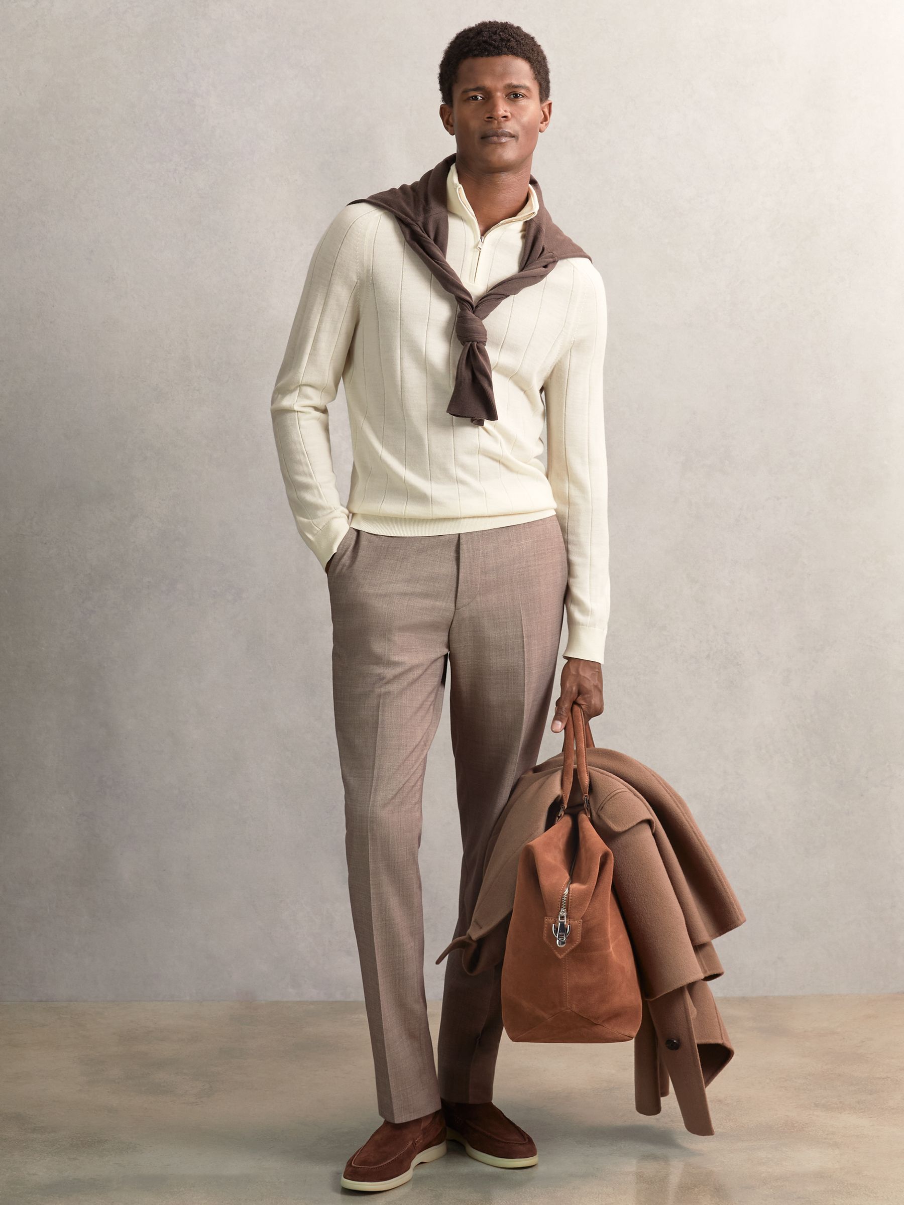 Merino Wool Wide-Rib Half-Zip Jumper in Bianco - Image 6 of 7