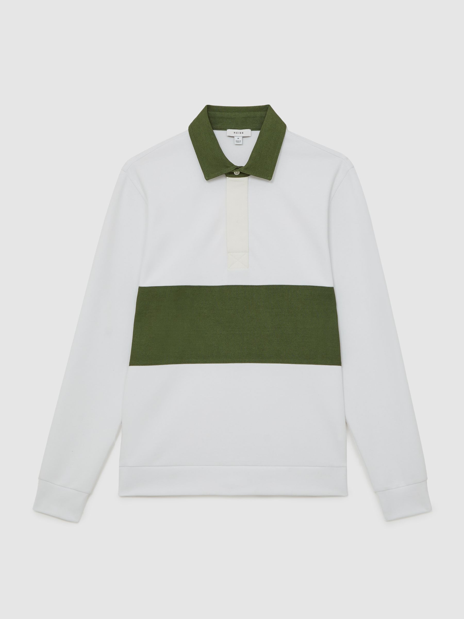 Cotton Colourblock Rugby Shirt in White/Green - Image 2 of 6