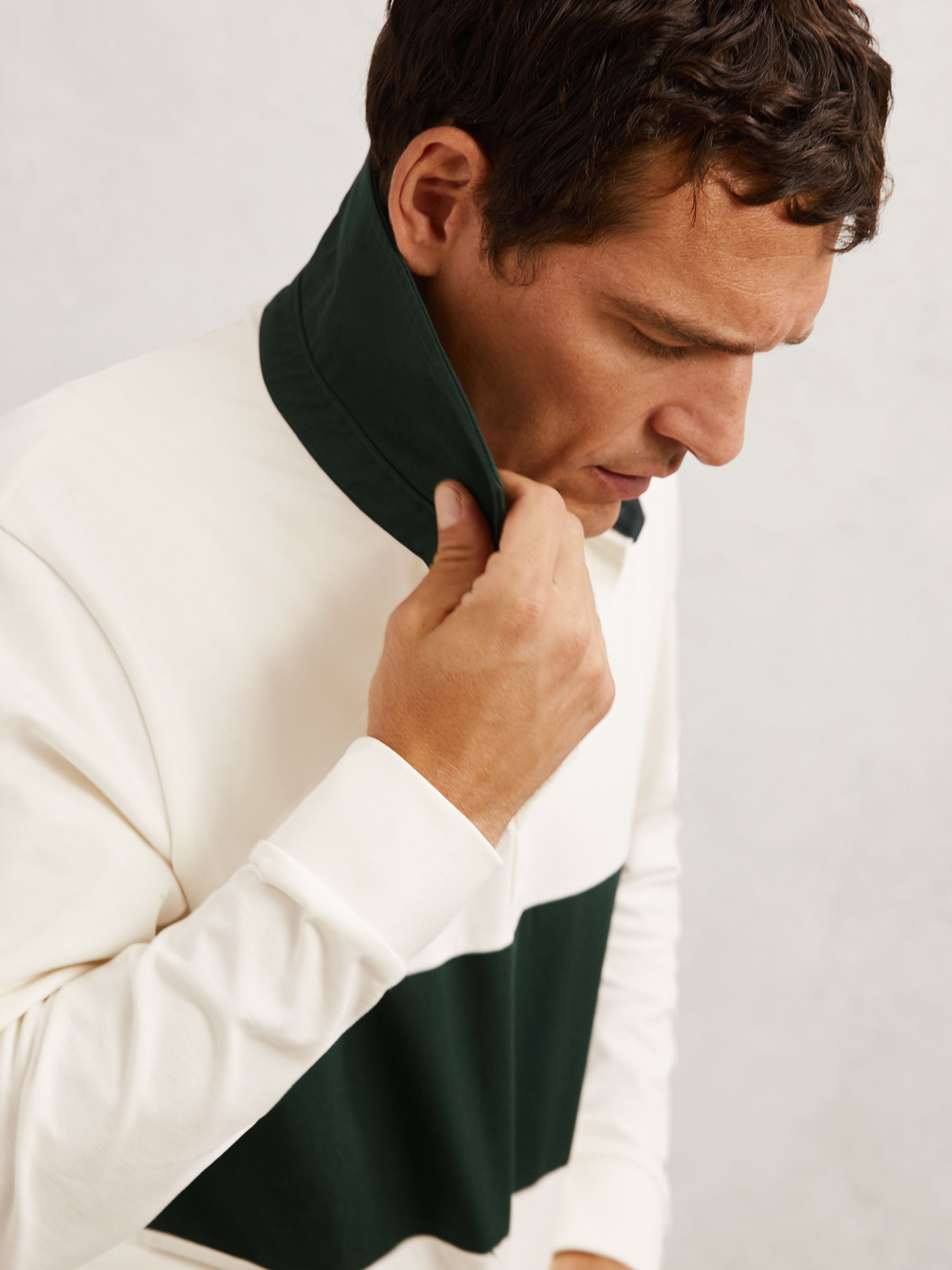 Cotton Colour-Block Rugby Shirt in White/Green - image 5