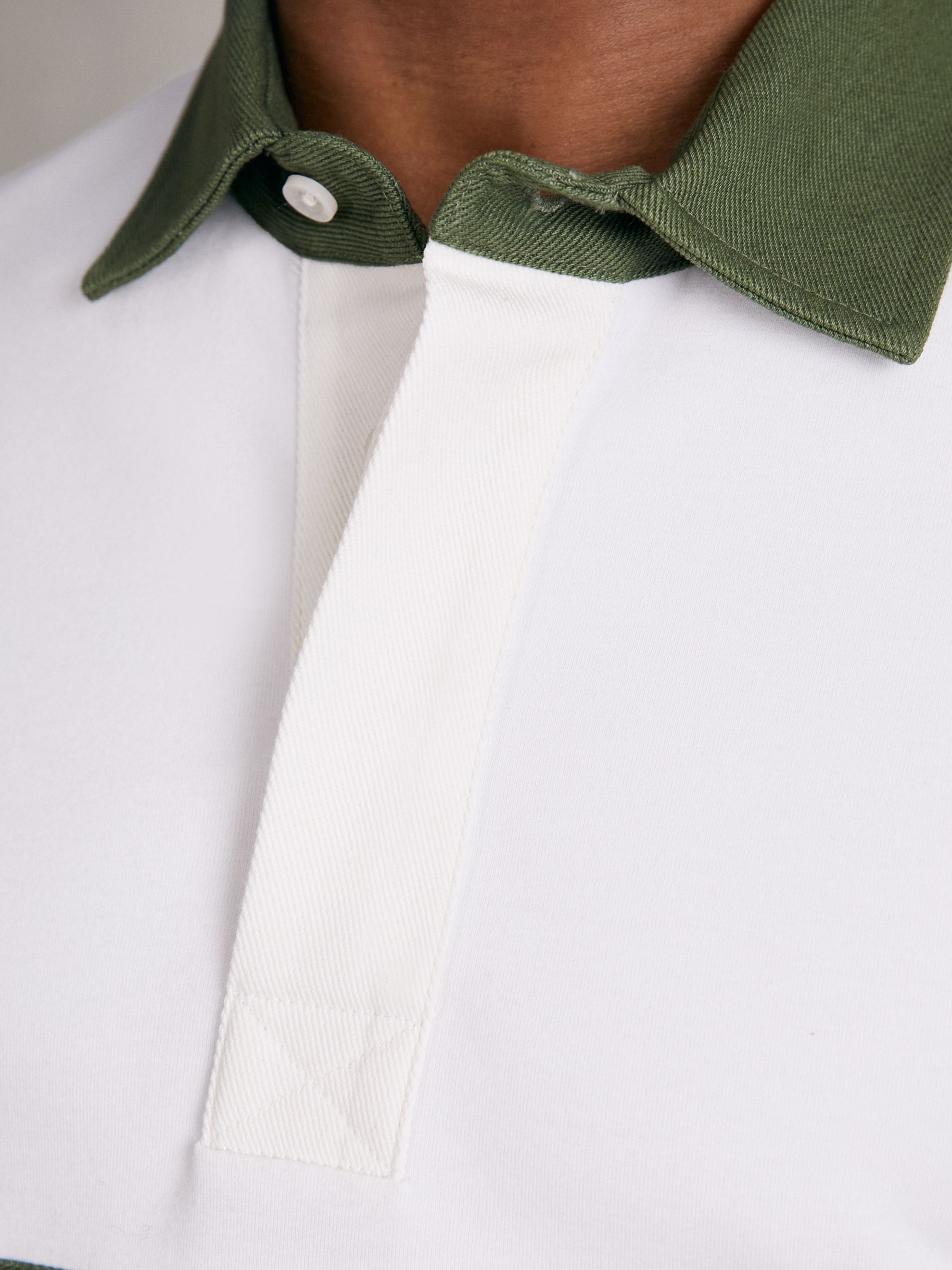 Cotton Colourblock Rugby Shirt in White/Green - Image 3 of 6
