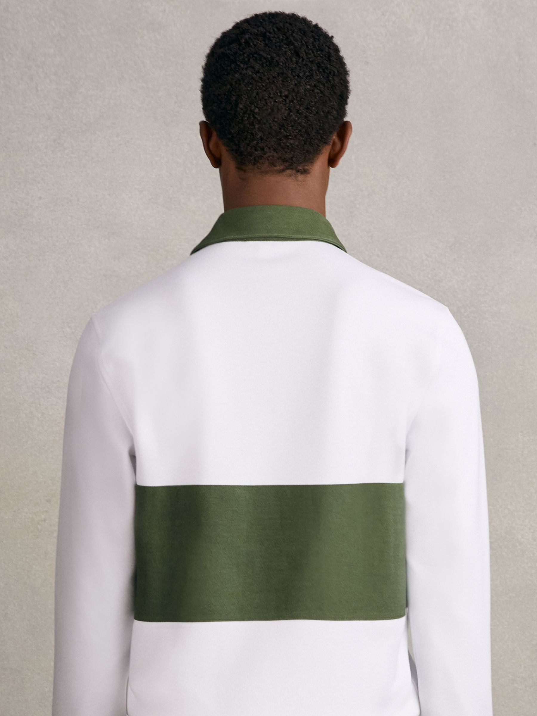 Cotton Colourblock Rugby Shirt in White/Green - Image 5 of 6