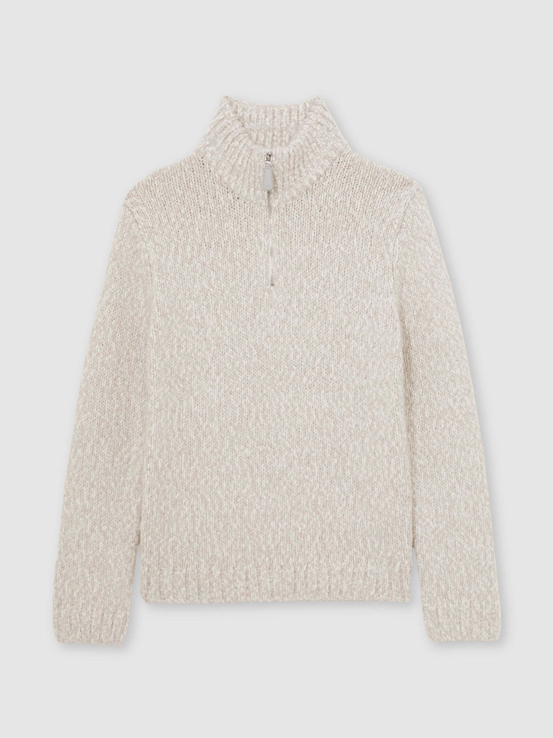 Marled Half-Zip Knitted Jumper with Wool in Grey Marl - image 1