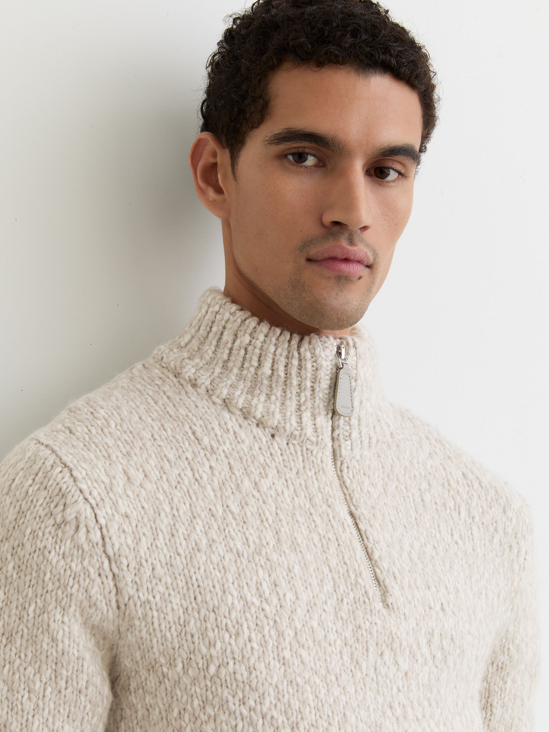 Marled Half-Zip Knitted Jumper with Wool in Grey Marl - image 4