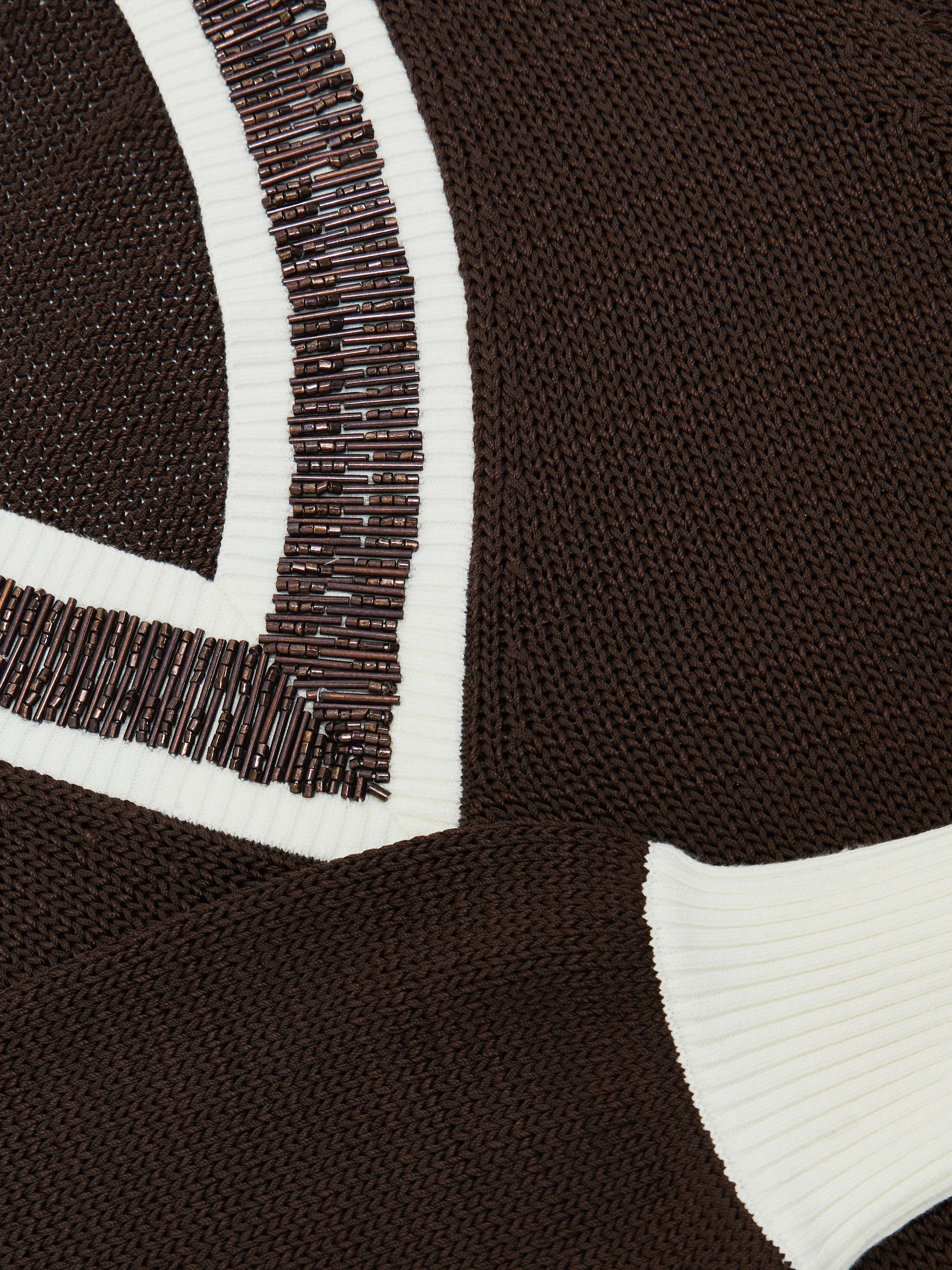 Bead-Detail V-Neck Knitted Jumper in Chocolate Brown - Image 6 of 6