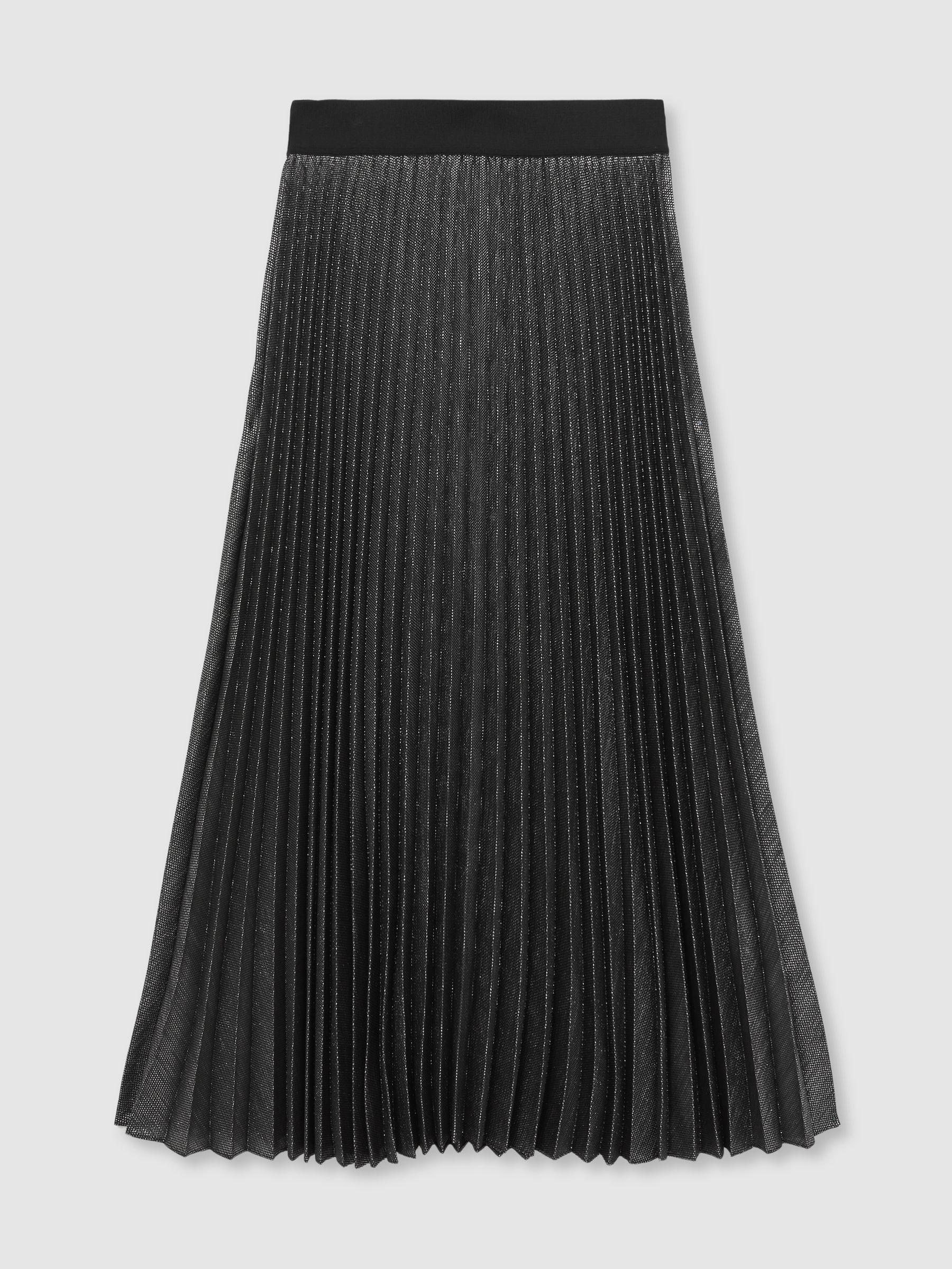 Metallic Pleated Midi Skirt in Charcoal Grey - Image 2 of 6