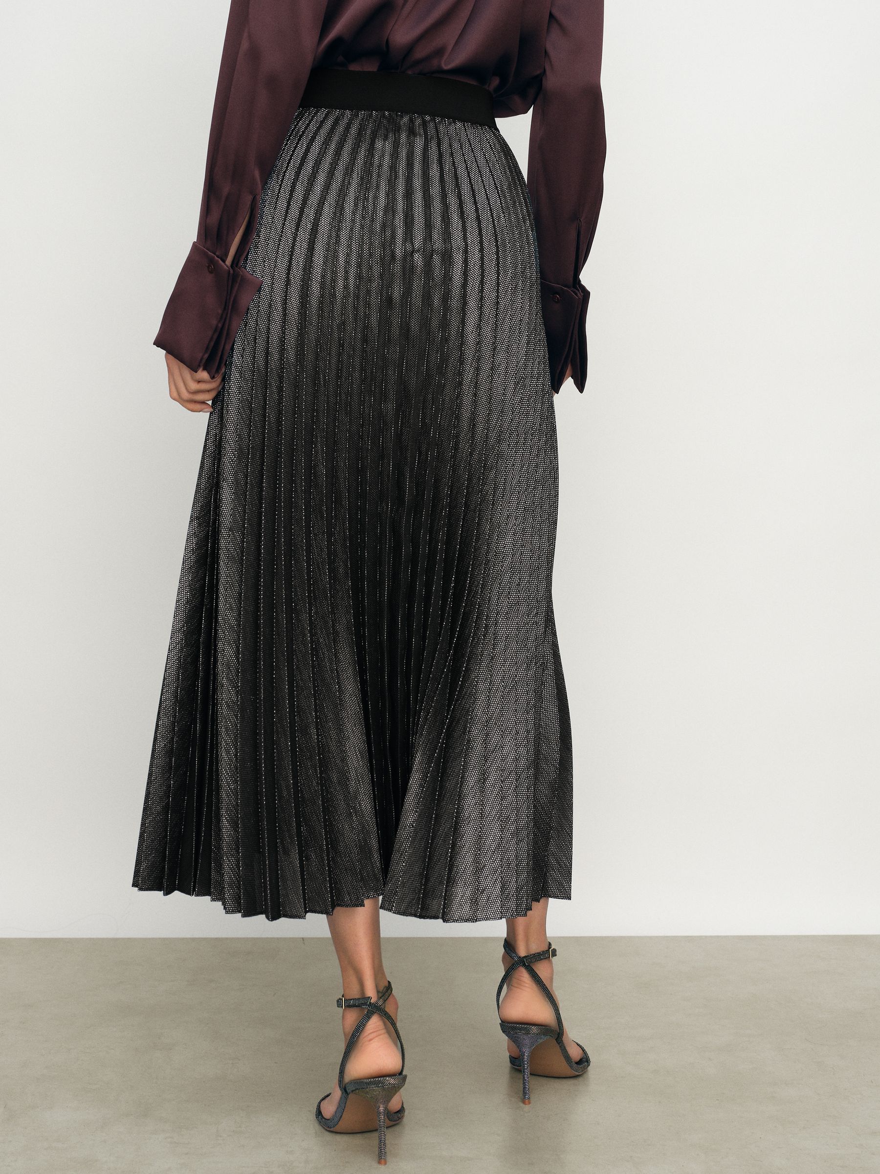 Metallic Pleated Midi Skirt in Charcoal Grey - image 5