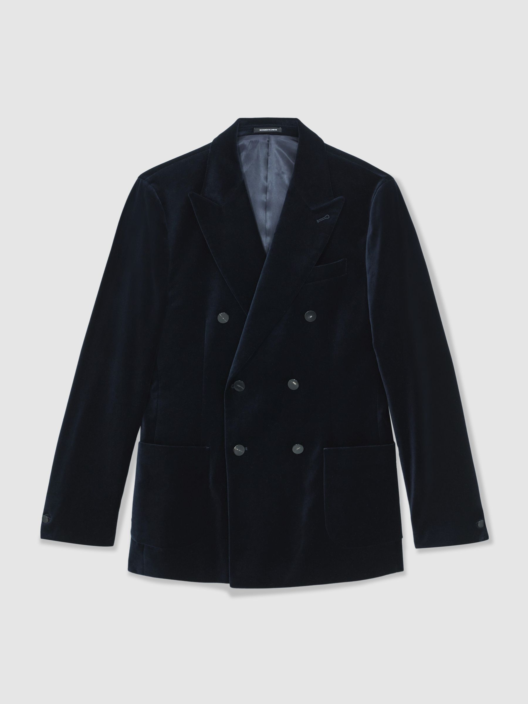 Double-Breasted Velvet Blazer Tailored-Fit in Navy - Image 2 of 7