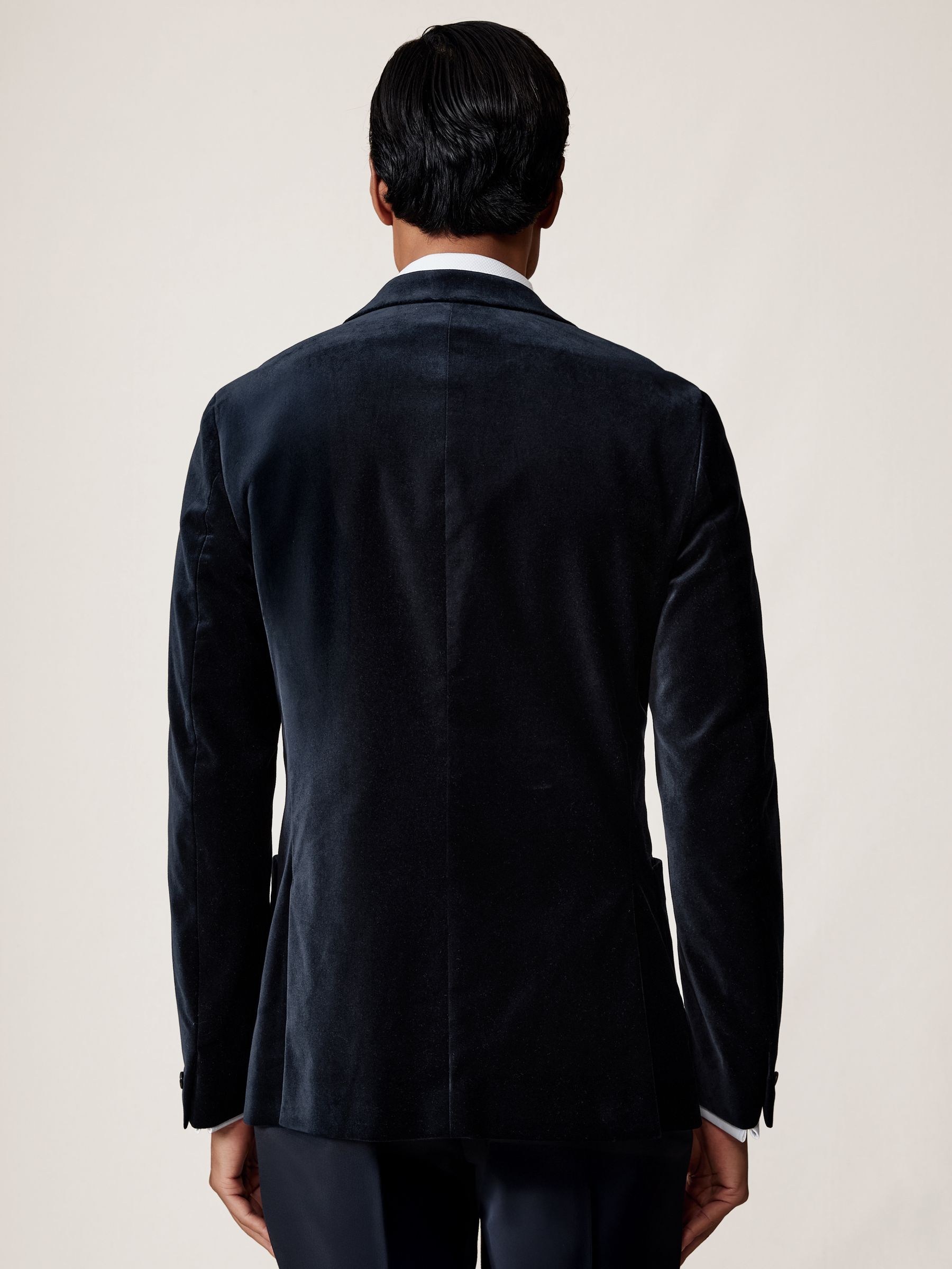 Double-Breasted Velvet Blazer Tailored-Fit in Navy - Image 5 of 7
