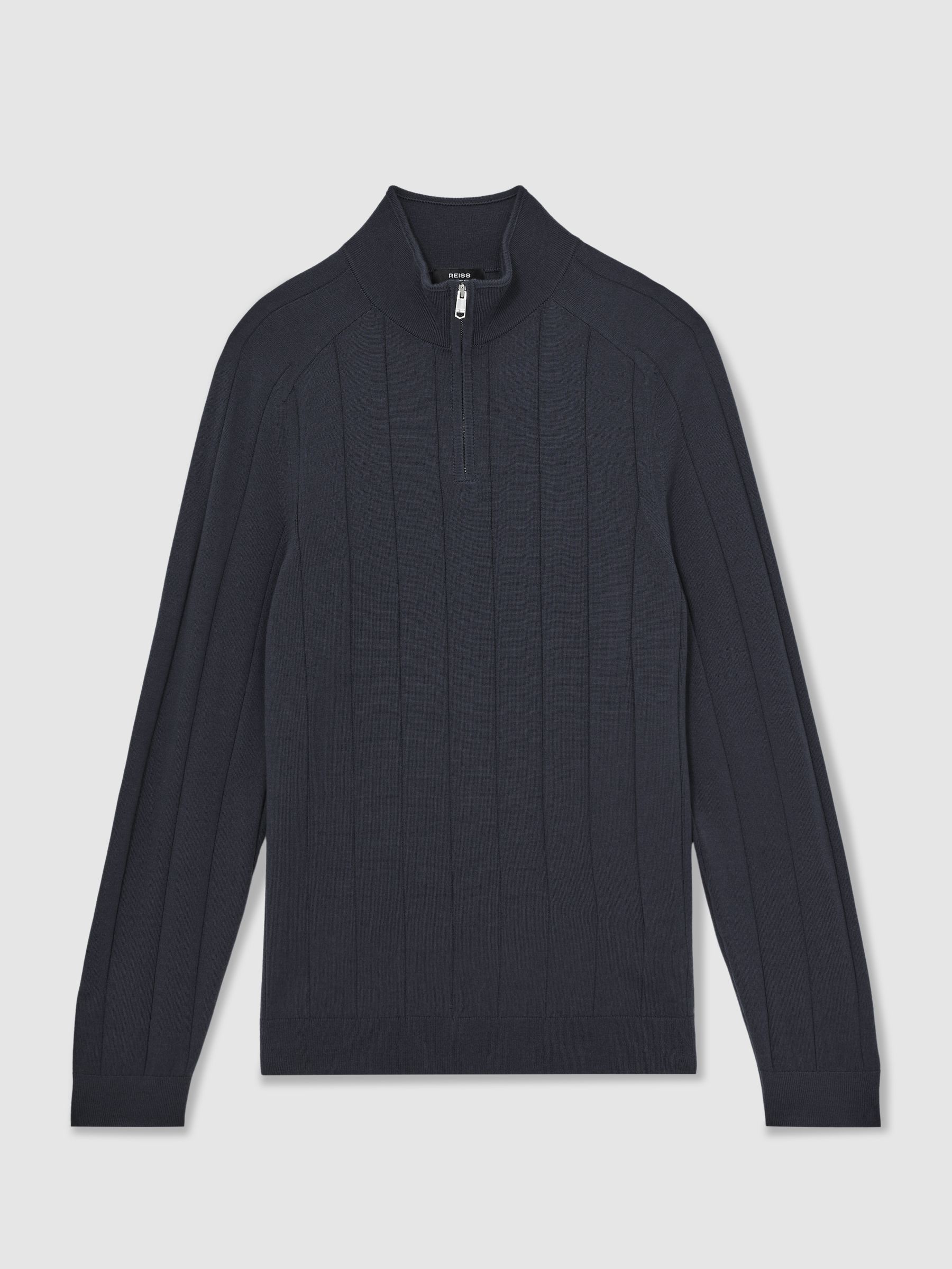 Merino Wool Wide-Rib Half-Zip Jumper in Airforce Blue - Image 2 of 6