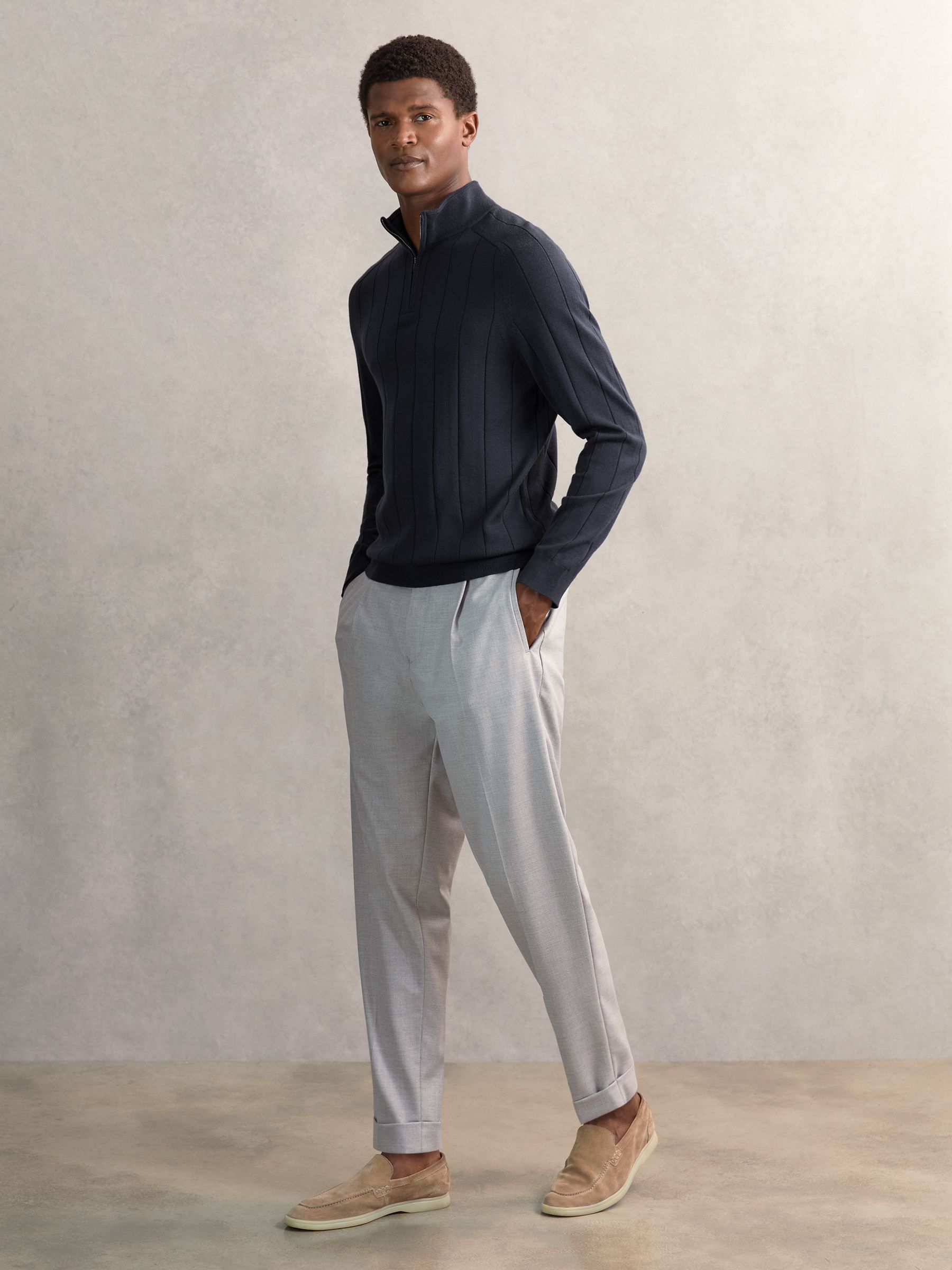 Merino Wool Wide-Rib Half-Zip Jumper in Airforce Blue - Image 4 of 6