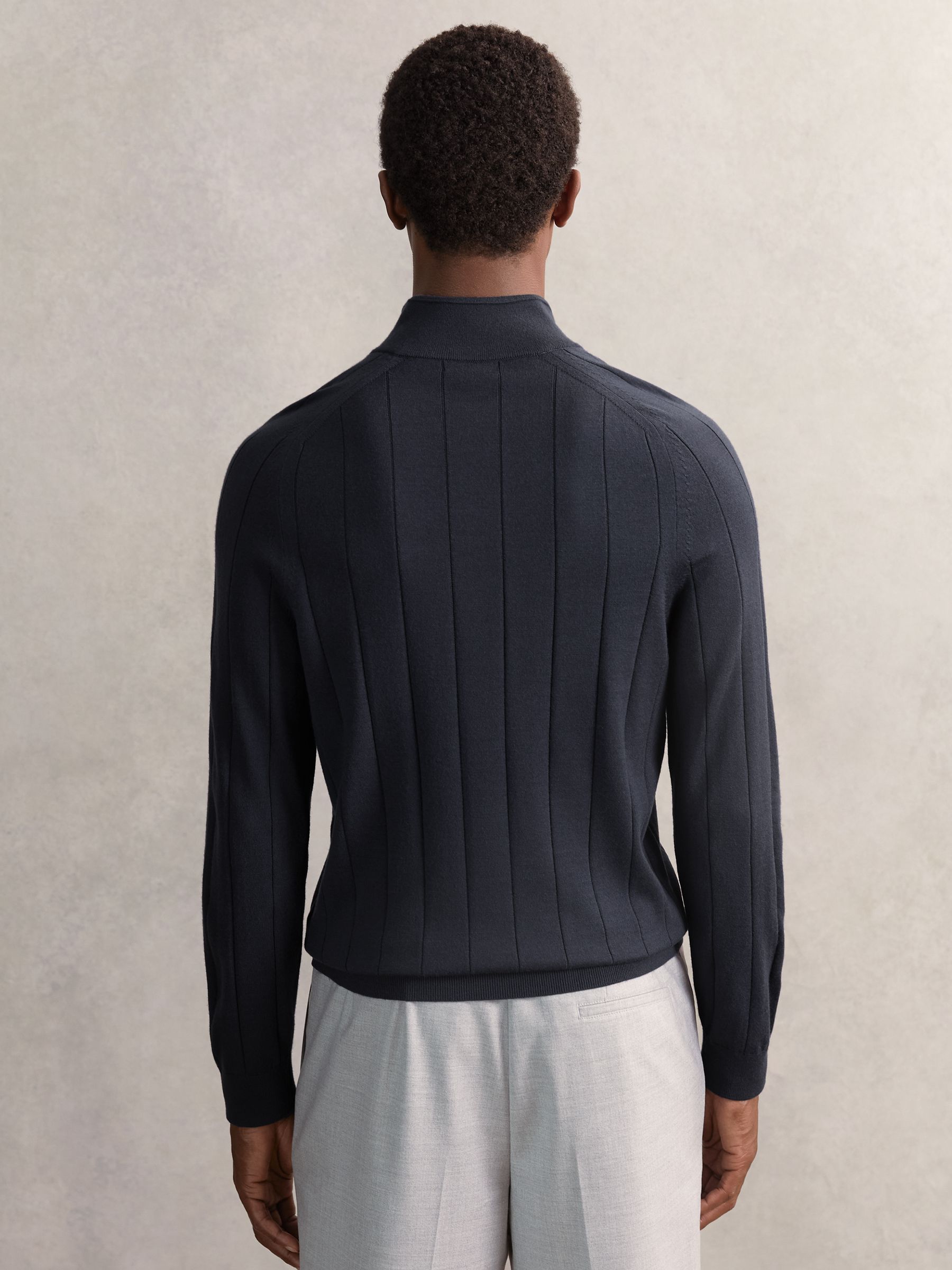 Merino Wool Wide-Rib Half-Zip Jumper in Airforce Blue - Image 5 of 6