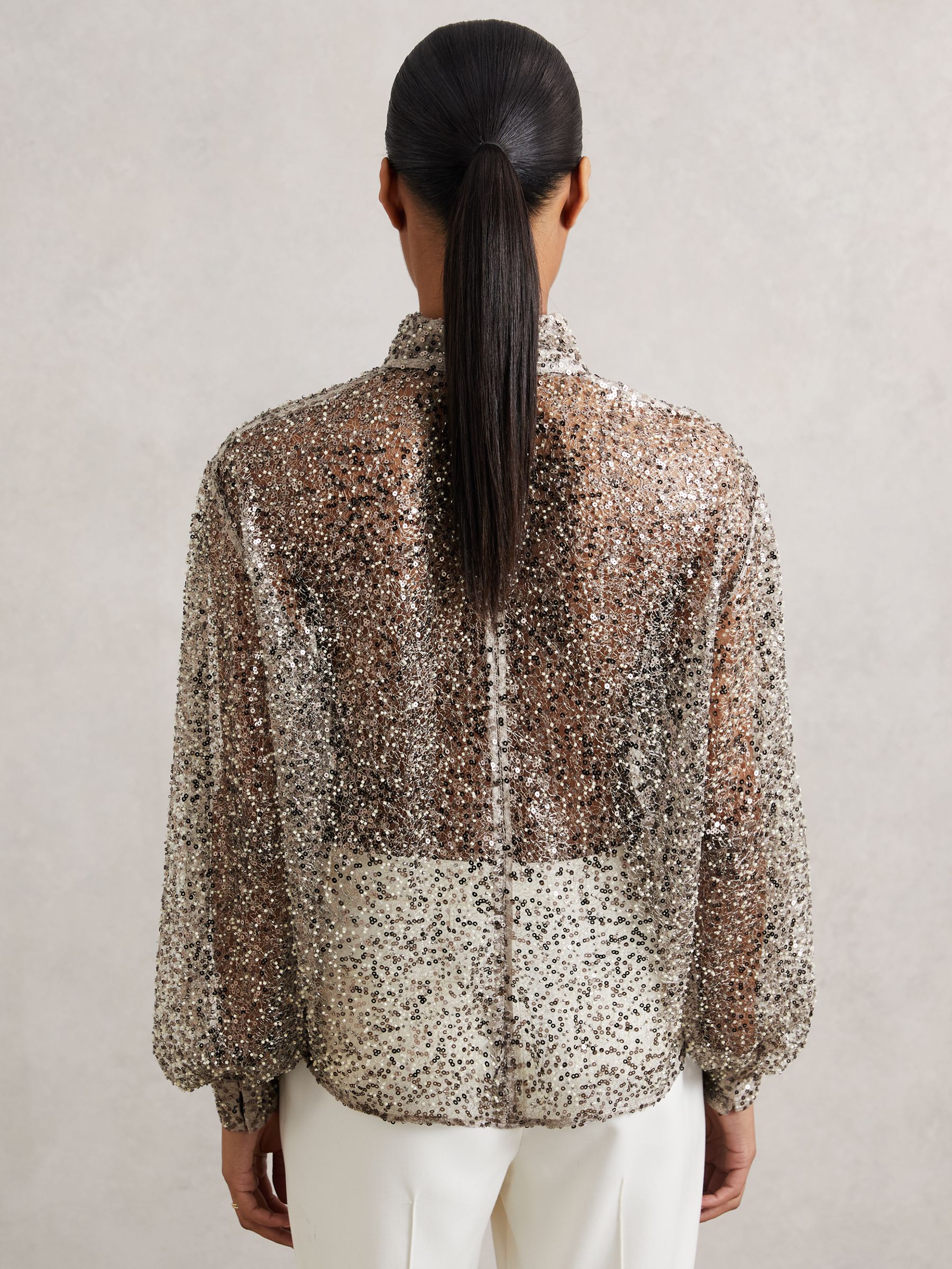 High-Neck Embellished Top in Silver - Image 6 of 7