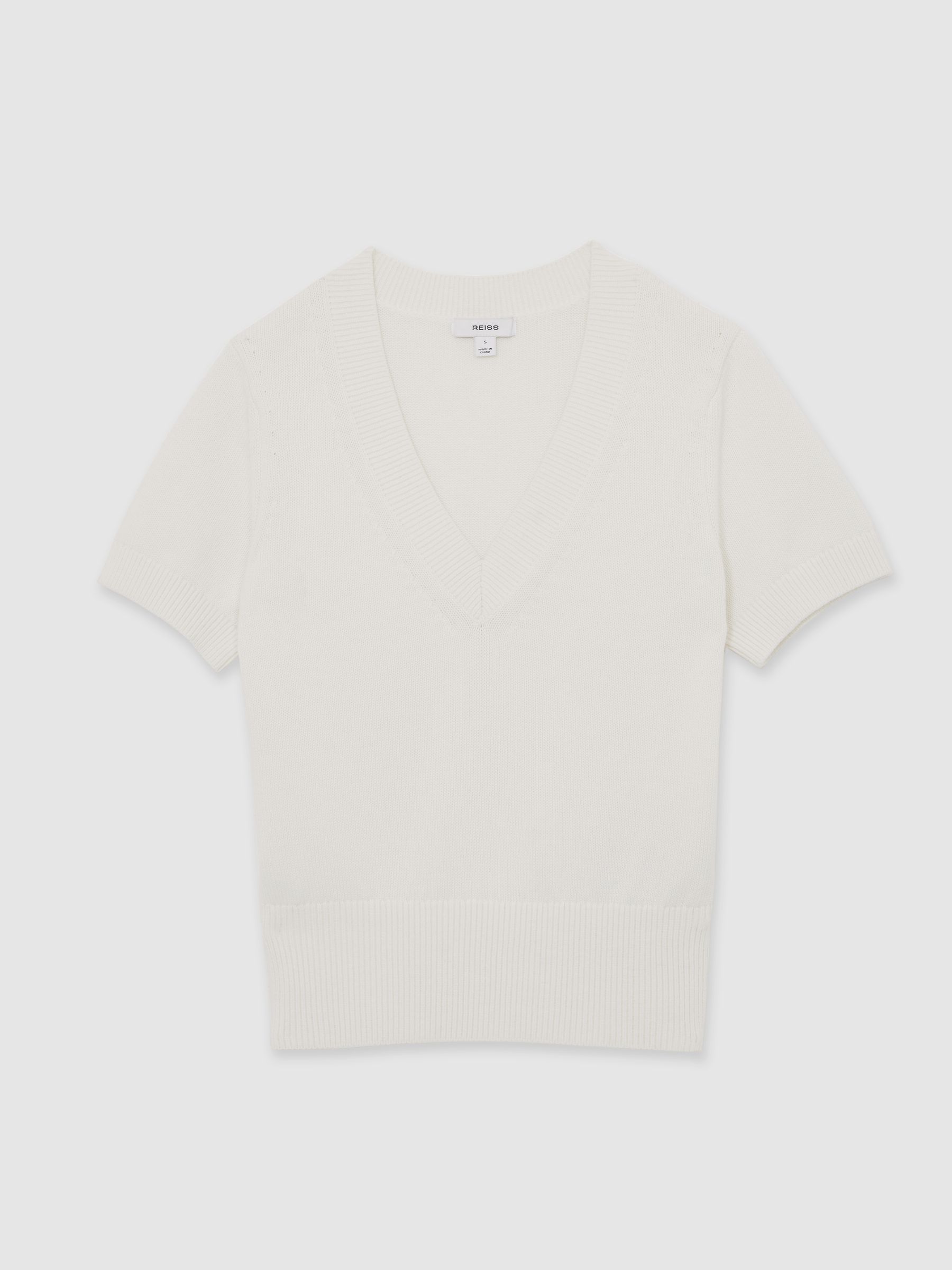 Cotton-Wool Knit V-Neck Top in Ivory - Image 2 of 7