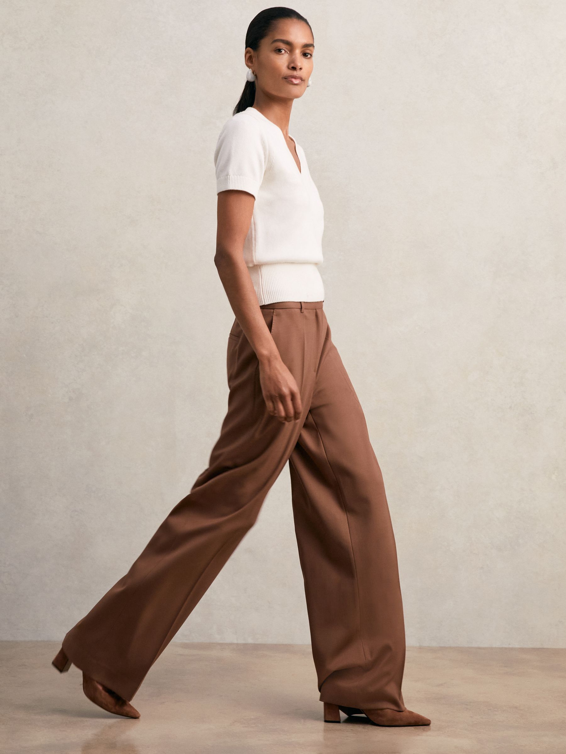 Cotton-Wool Knit V-Neck Top in Ivory - image 4