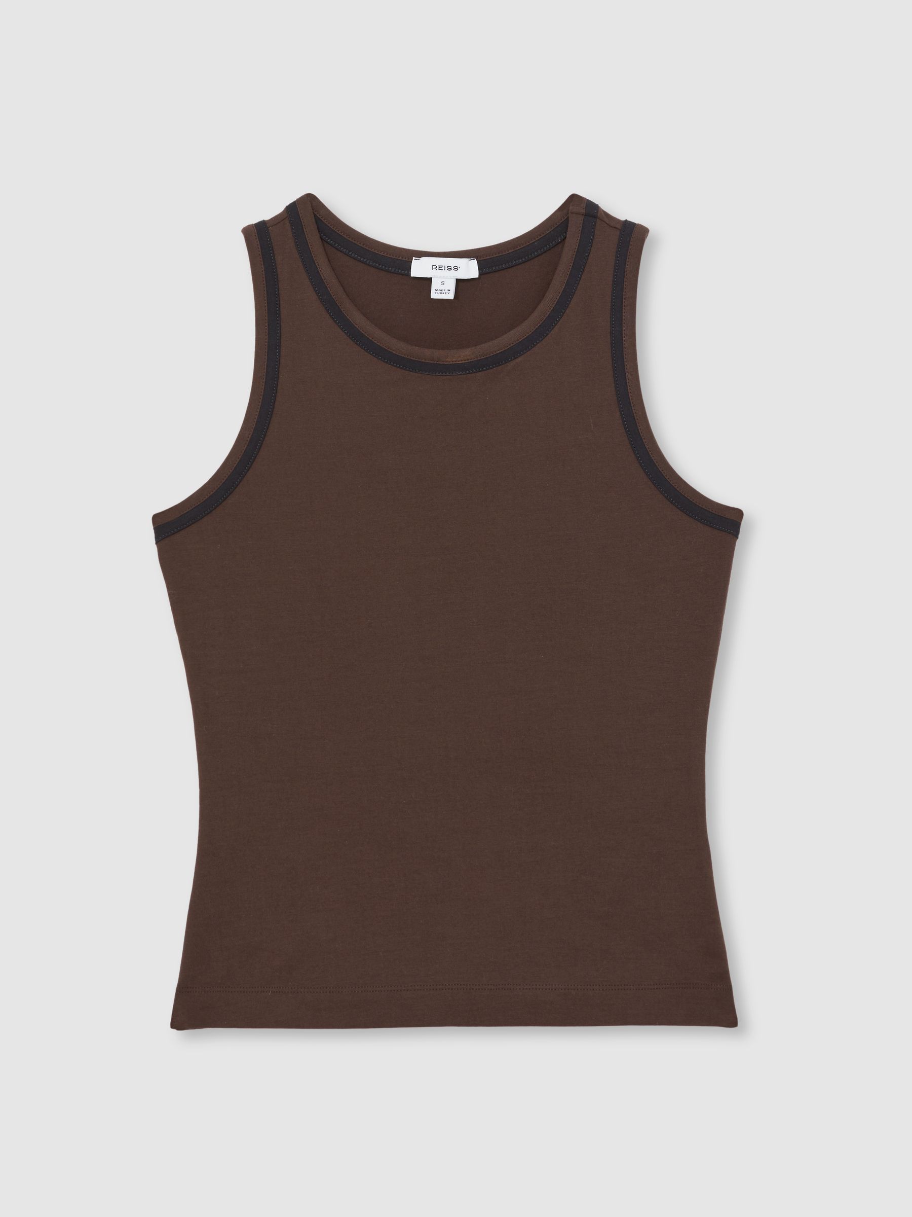 Stretch-Cotton Jersey Tipped Vest in Chocolate Brown/Black - Image 2 of 5