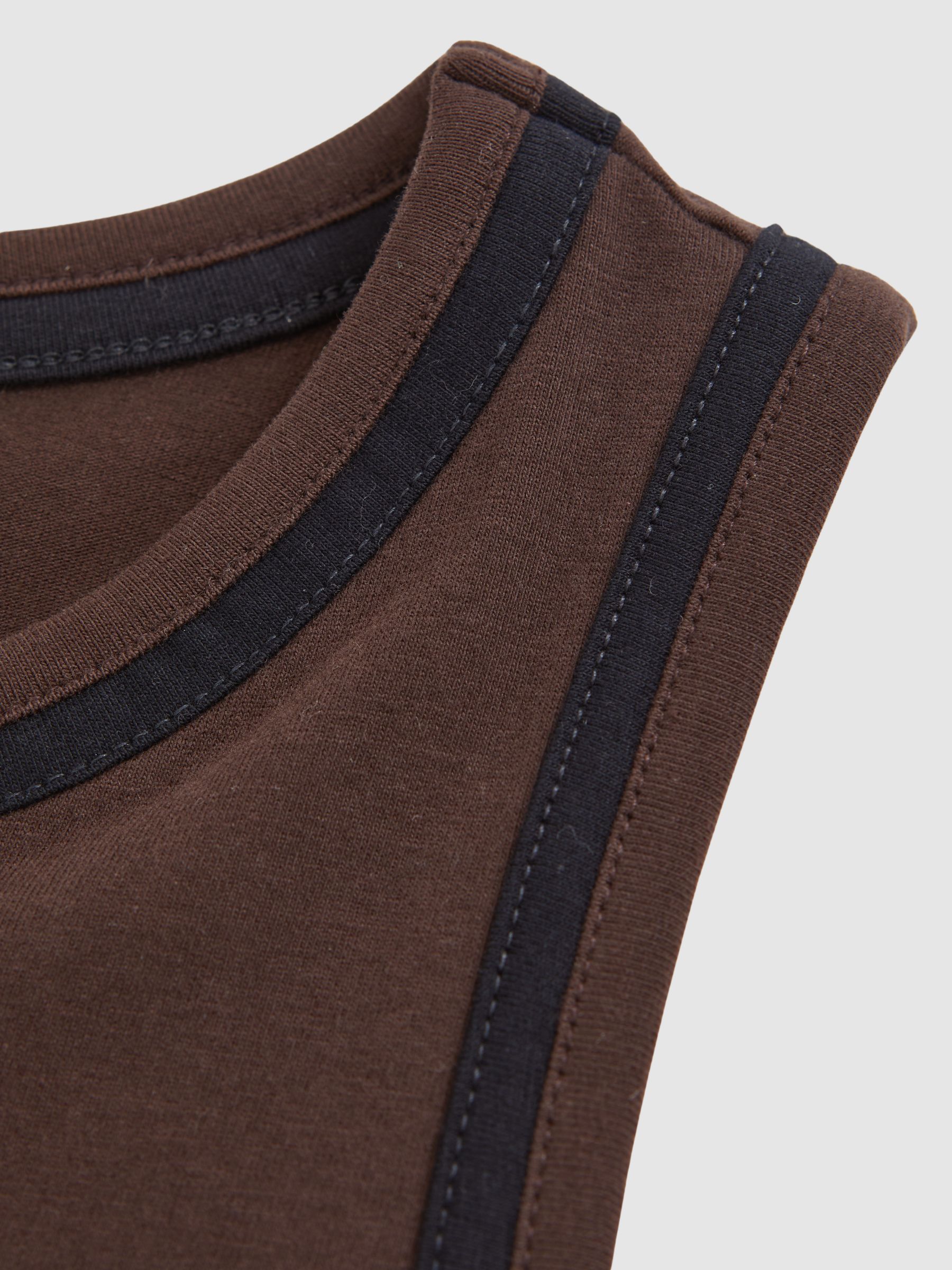 Stretch-Cotton Jersey Tipped Vest in Chocolate Brown/Black - Image 5 of 5