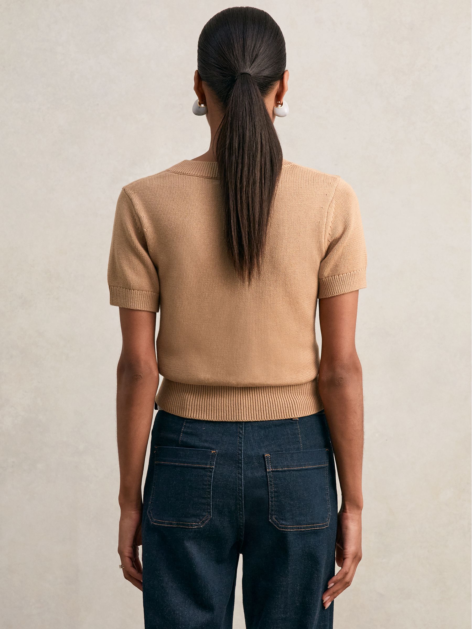 Cotton-Wool Knit V-Neck Top in Camel - Image 5 of 6