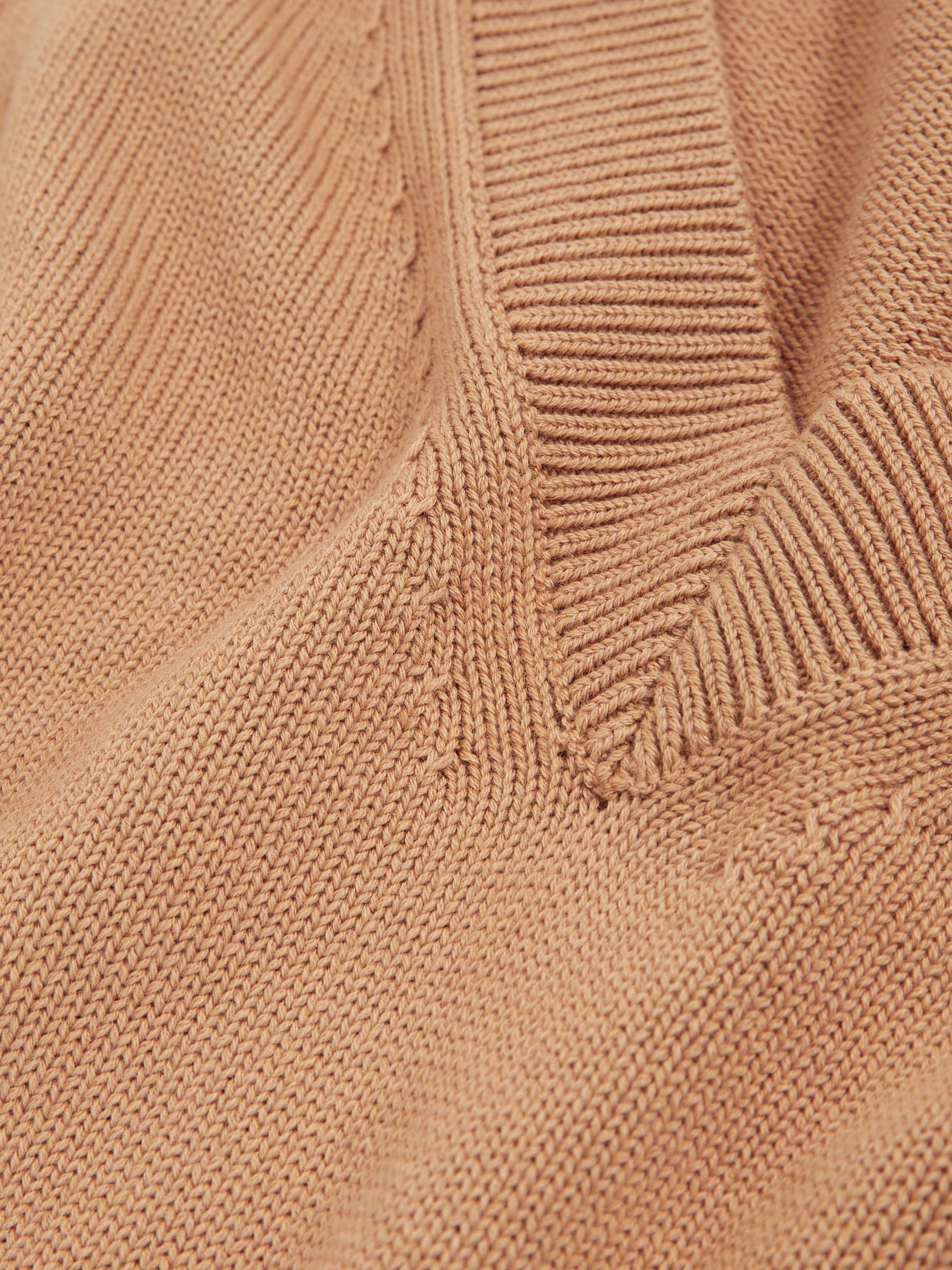 Cotton-Wool Knit V-Neck Top in Camel - image 5